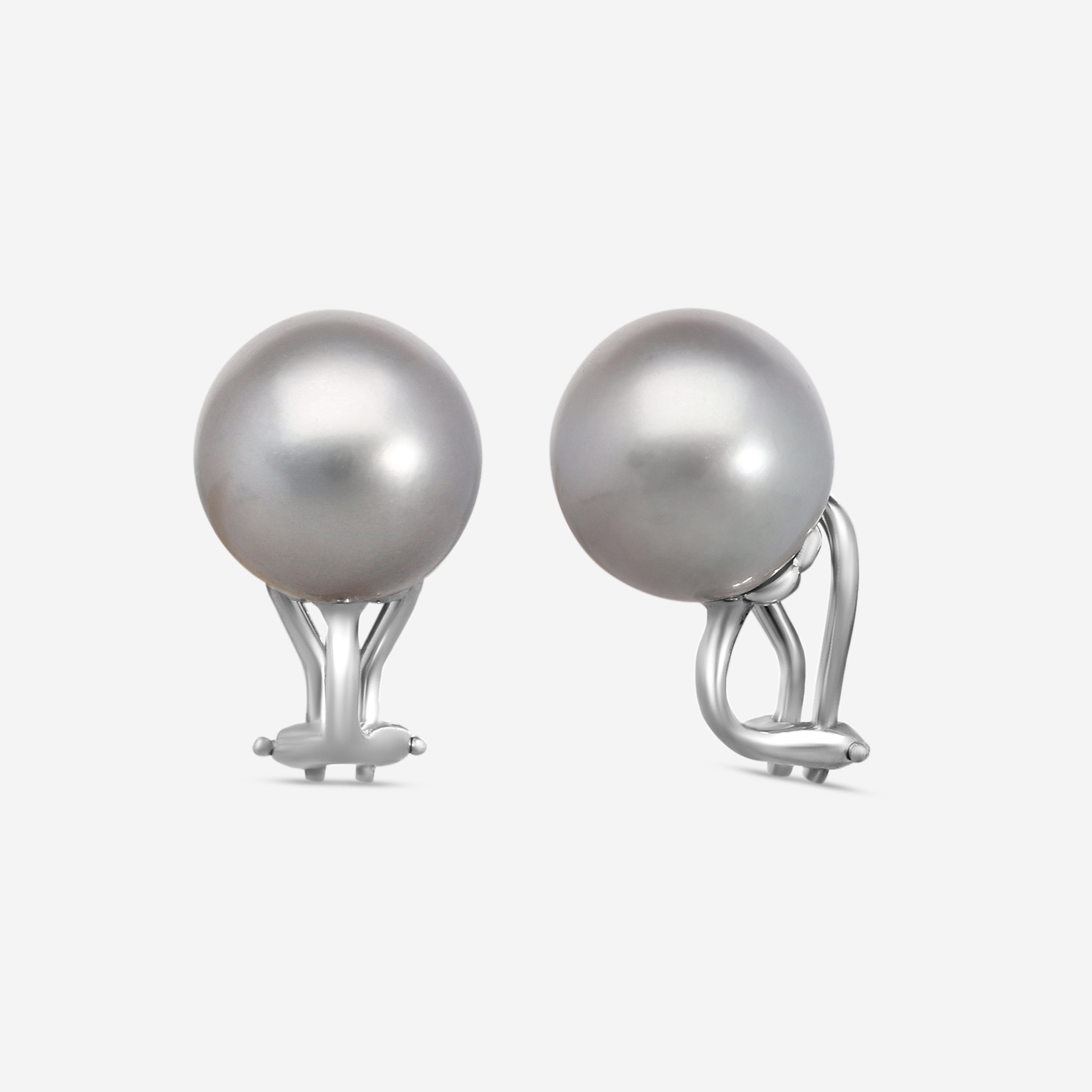 Assael 18K White Gold Tahitian Cultured Pearl Clip Earrings E6651 — view 2
