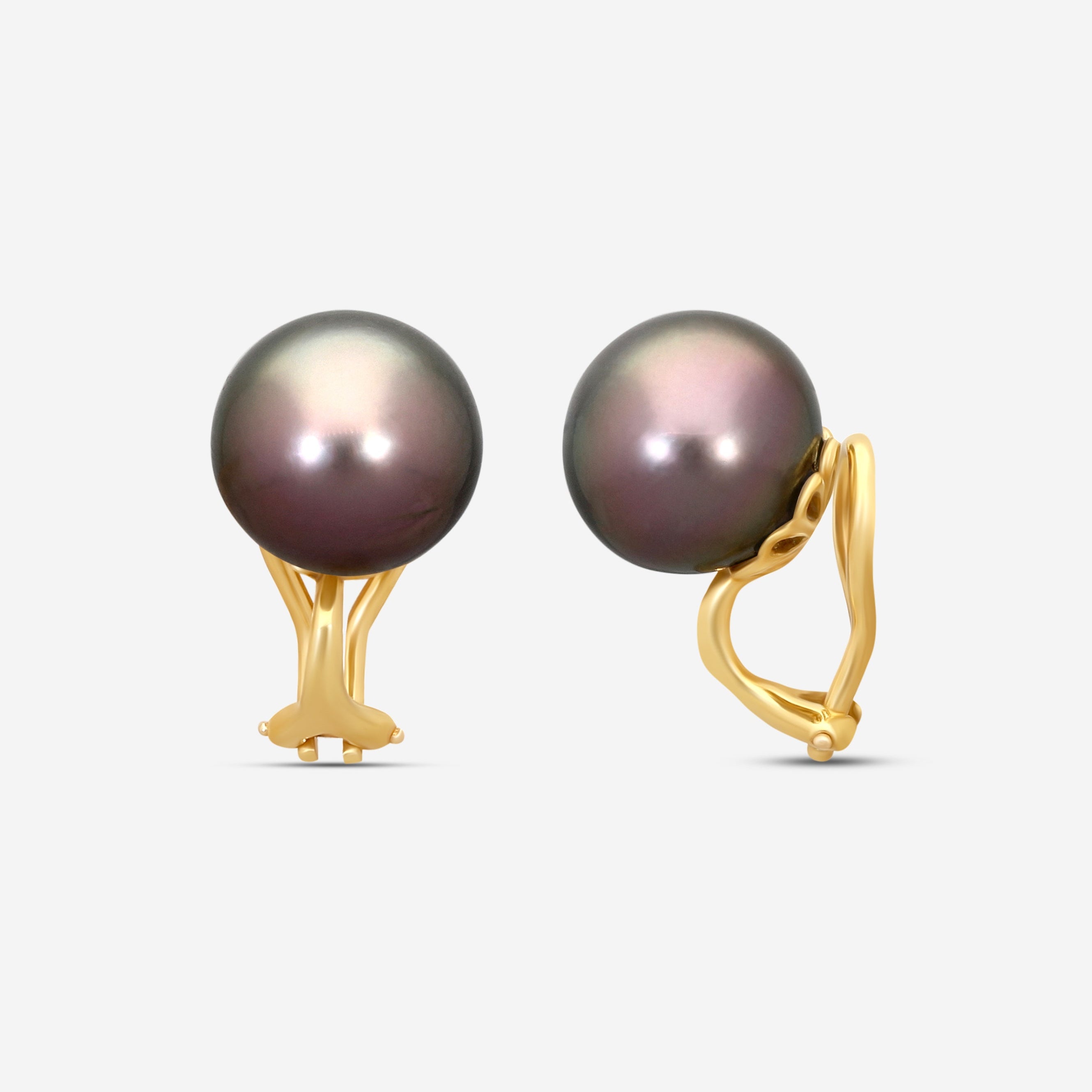 Assael 18K Yellow Gold Tahitian Cultured Pearl Clip Earrings E6945 — view 3