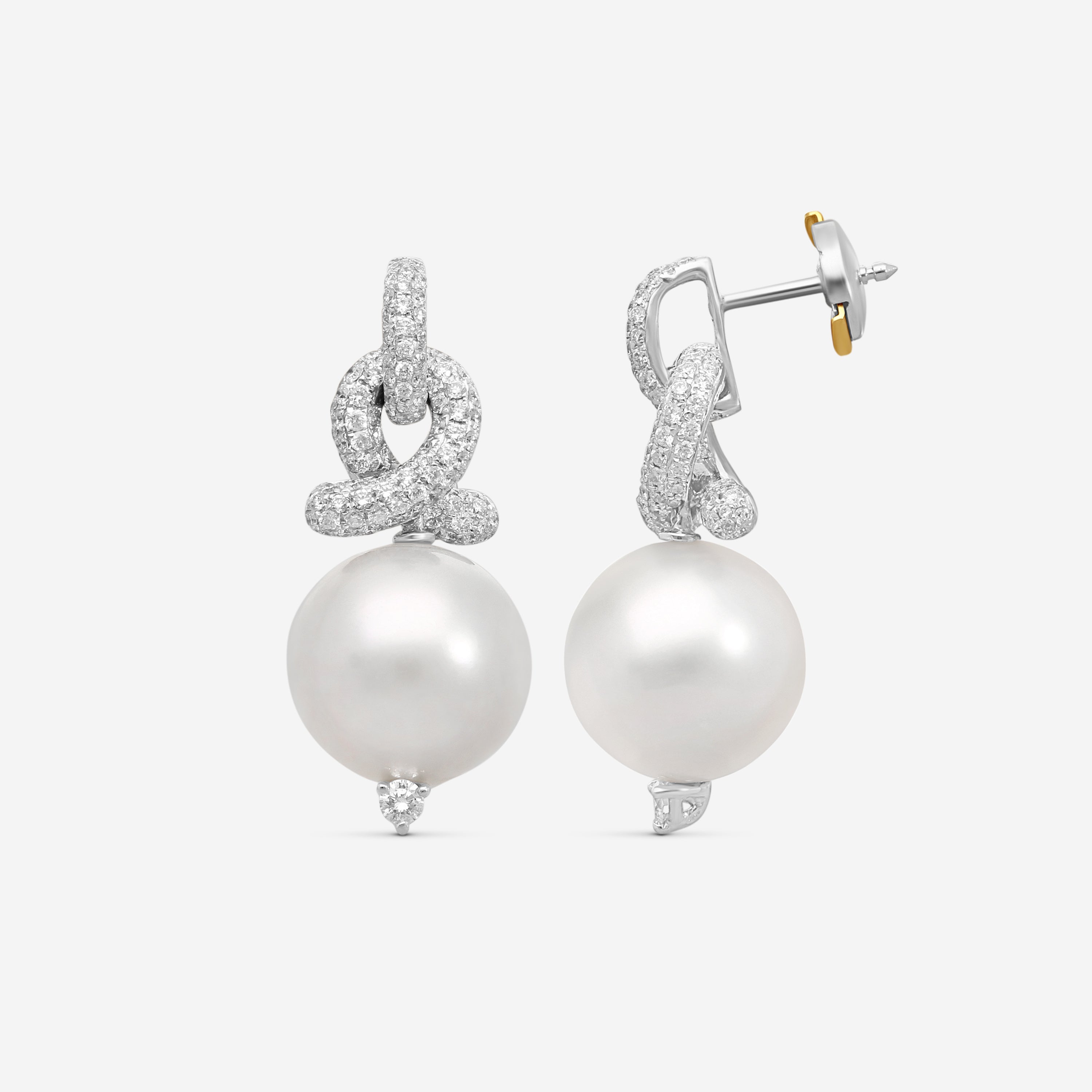 Assael 18K White Gold Diamond & South Sea Cultured Pearl Earrings E6727 — view 3