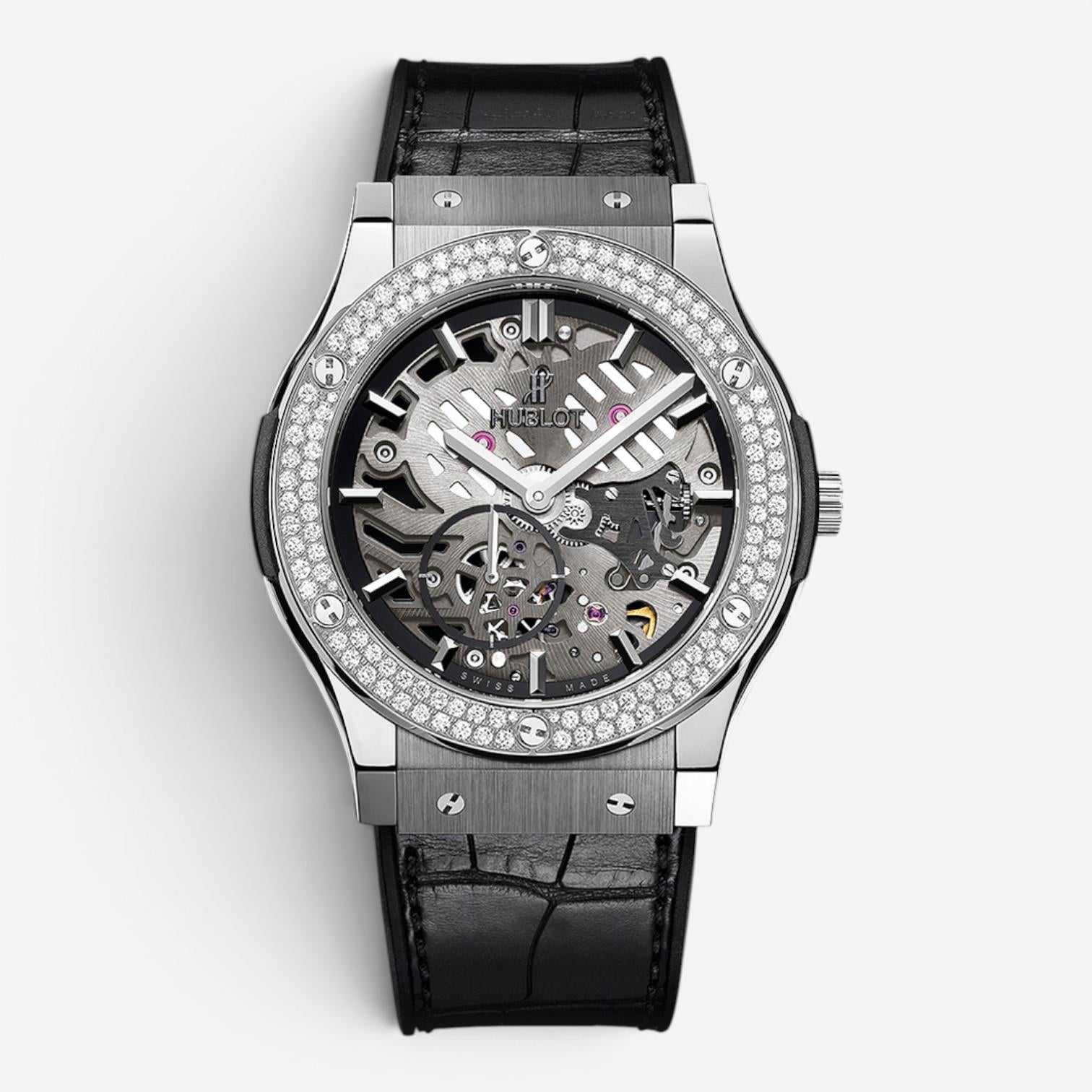 Hublot Classic Fusion Classico Ultra Thin Diamond Titanium Manual Wind Men's Watch 515.