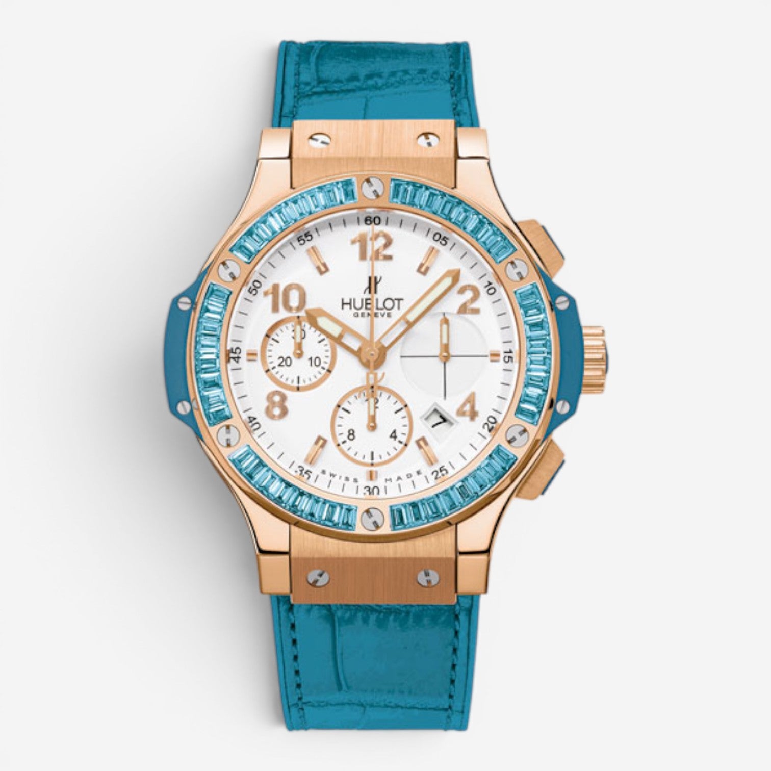 Hublot Big Bang Tutti Frutti Chrono 18K Rose Gold Blue Topaz Automatic Ladies Watch 341.PL.2010.LR