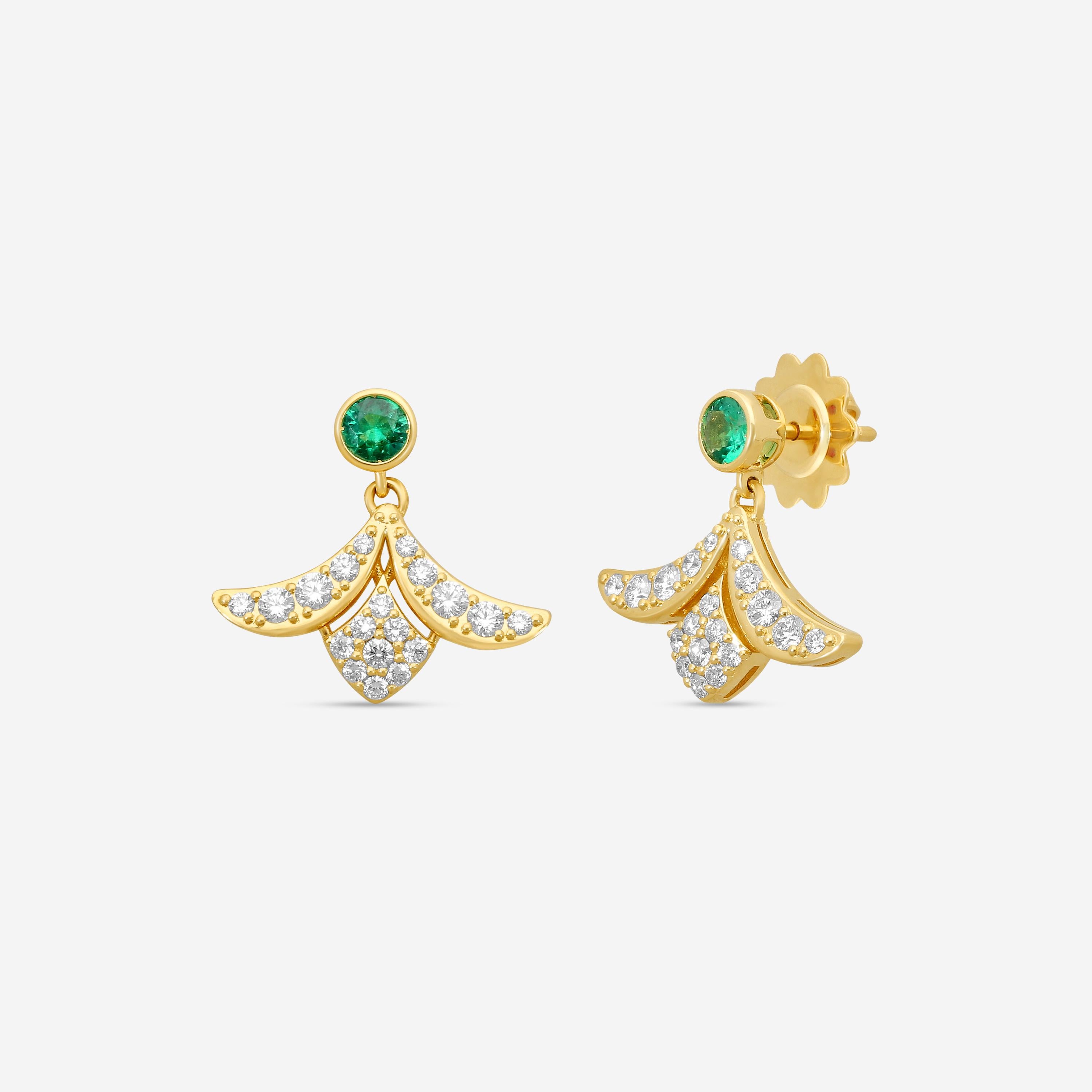 Roberto Coin 18K Yellow Gold Diamond & Emerald Drop Earrings 8883220AYERX — view 2