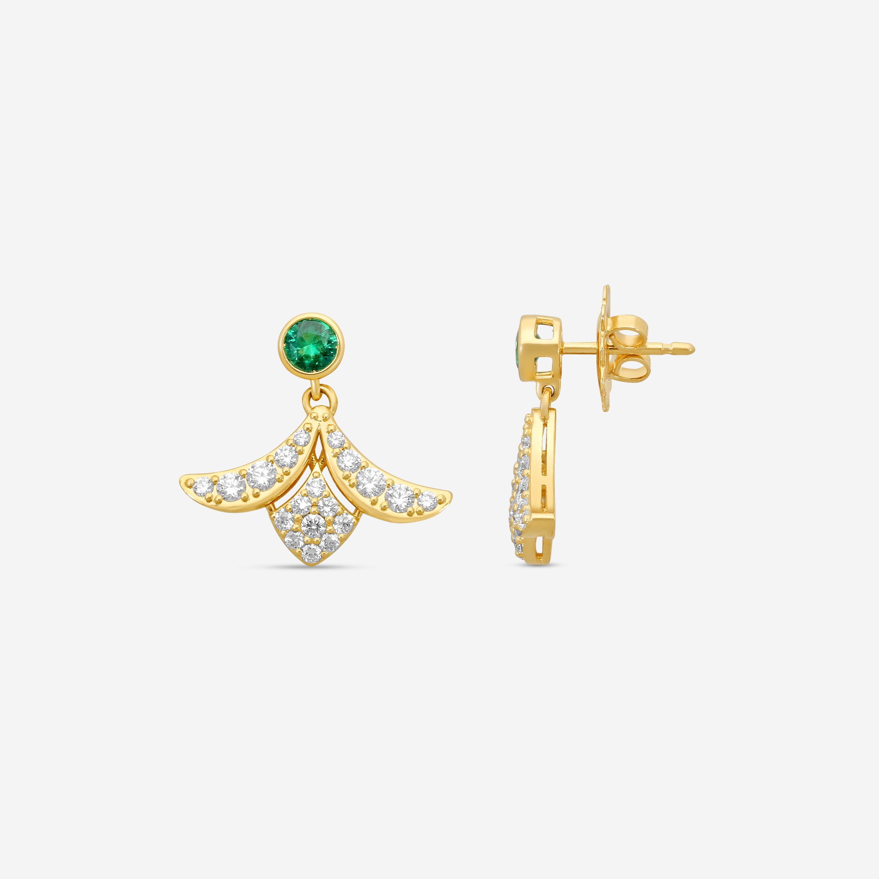 Roberto Coin 18K Yellow Gold Diamond & Emerald Drop Earrings 8883220AYERX — view 3
