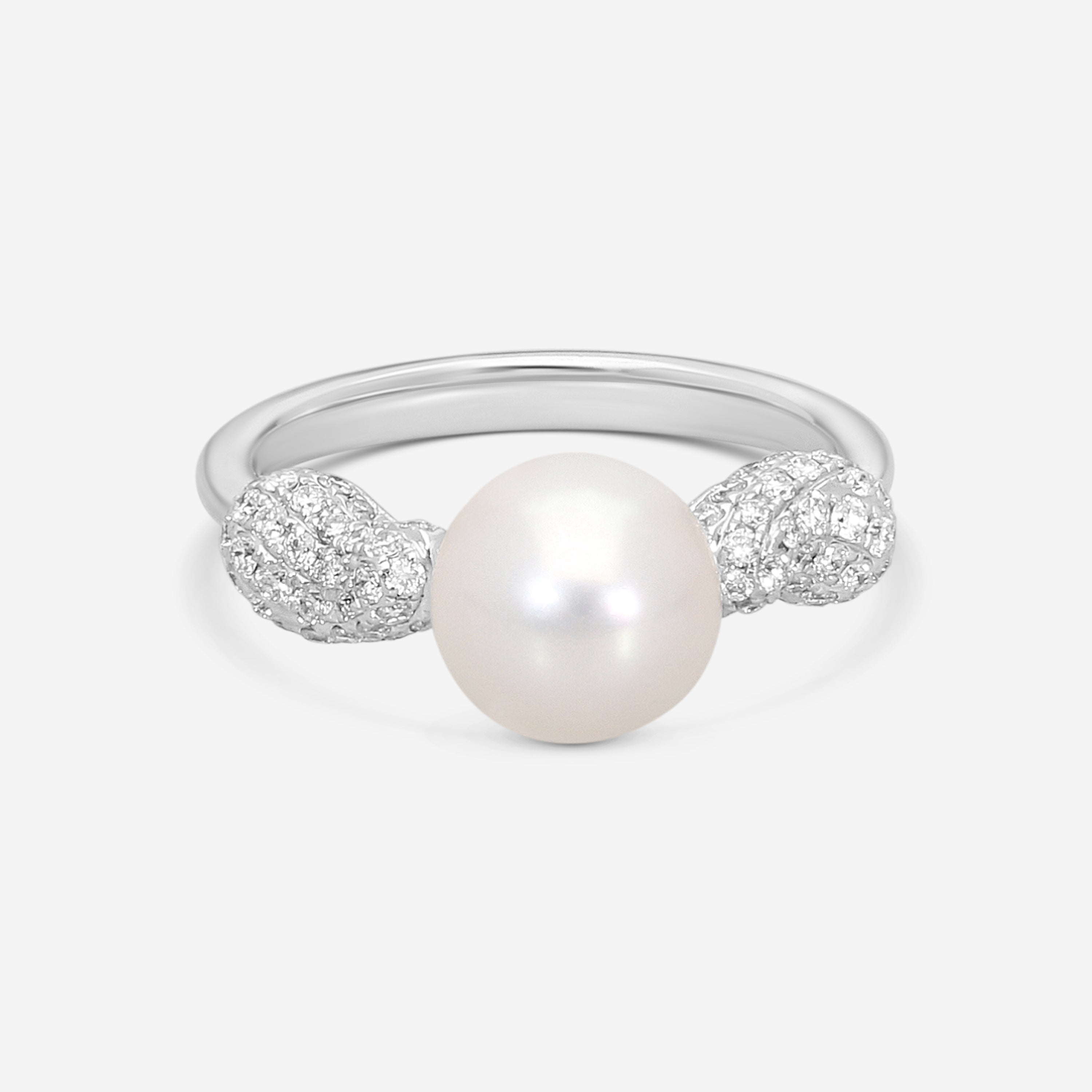 Assael 18K White Gold Diamond & Akoya Cultured Pearl Ring Sz. 6 R4273