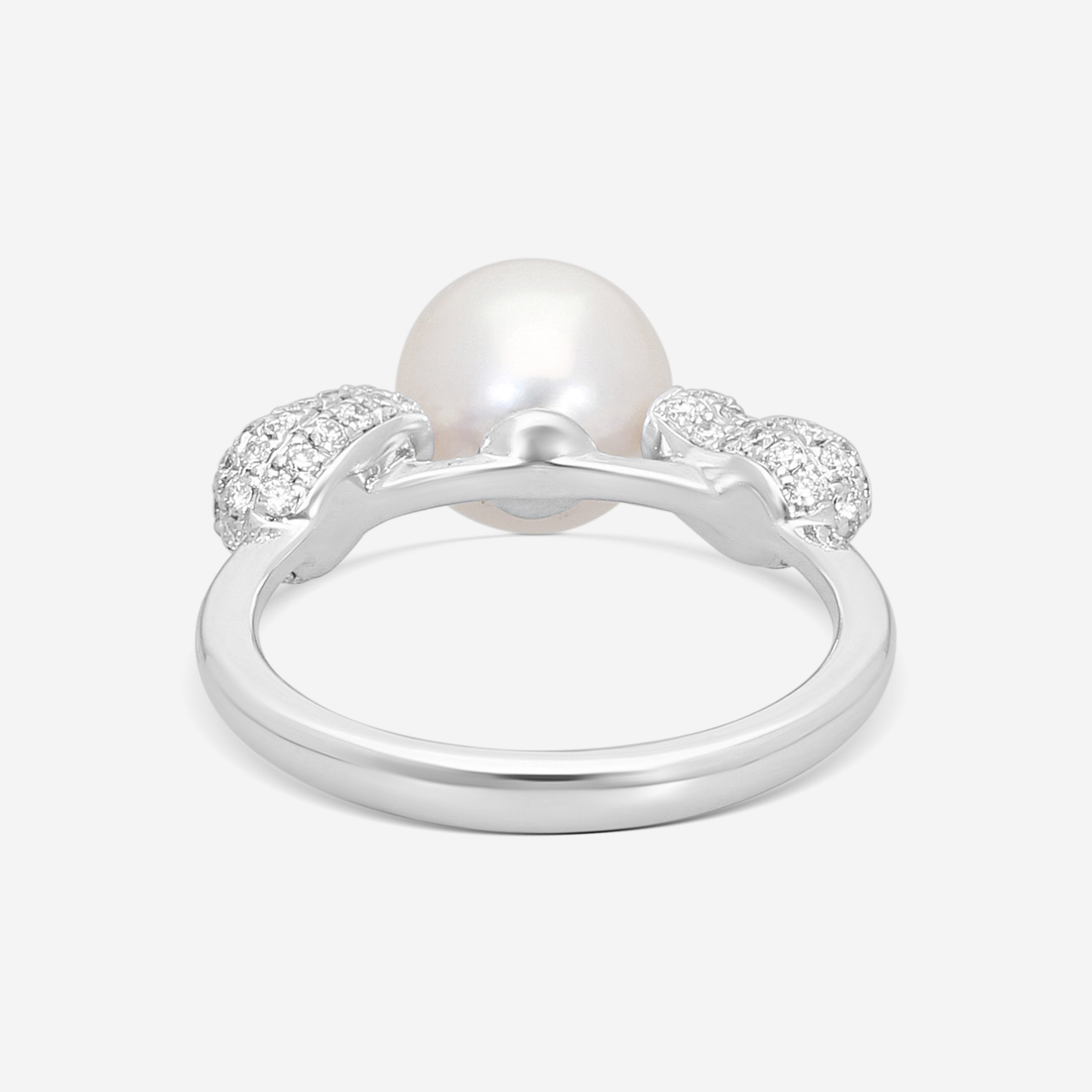 Assael 18K White Gold Diamond & Akoya Cultured Pearl Ring Sz. 6 R4273 — view 3