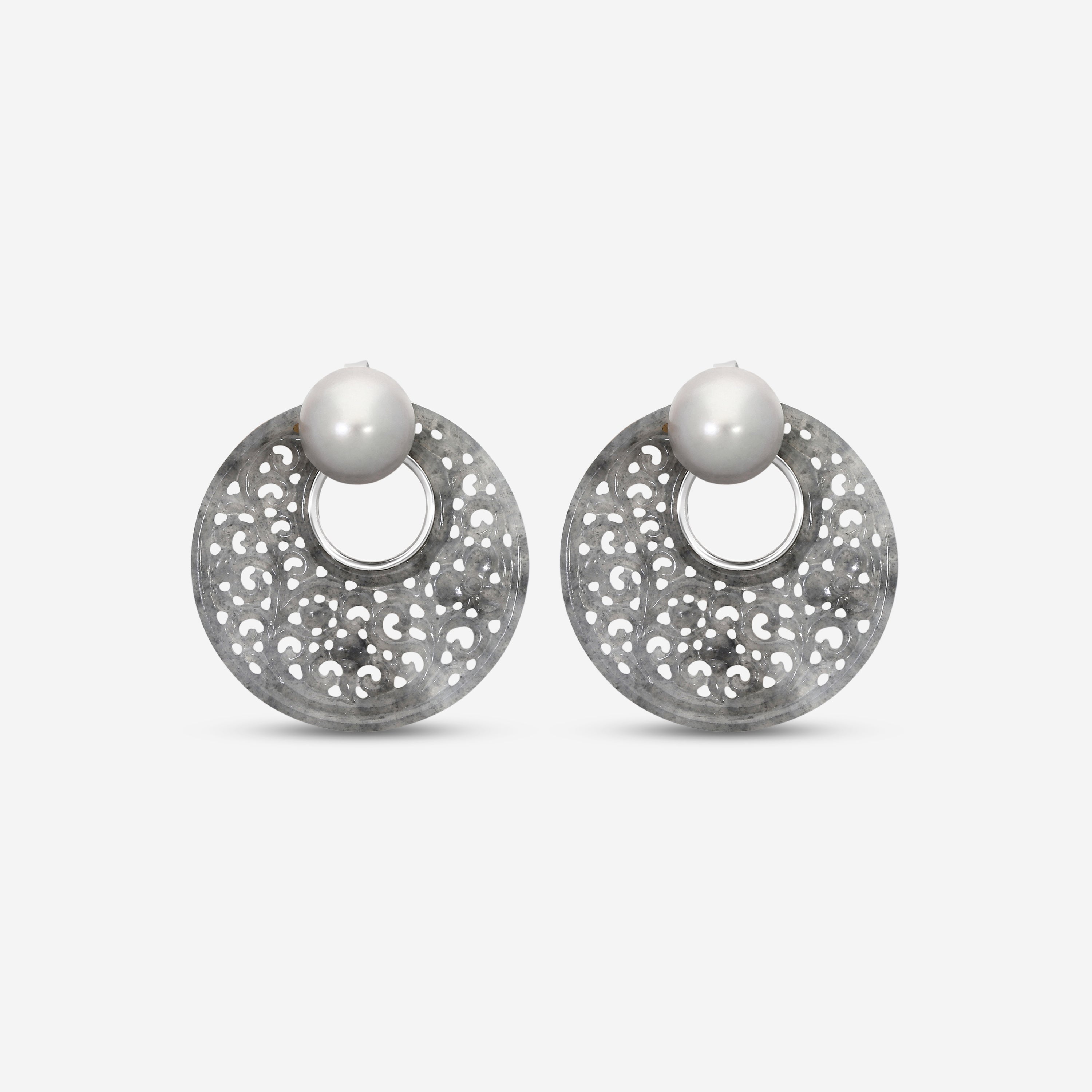 Assael 18K White Gold Grey Jadeite & Tahitian Cultured Pearl Earrings ECO-TJD