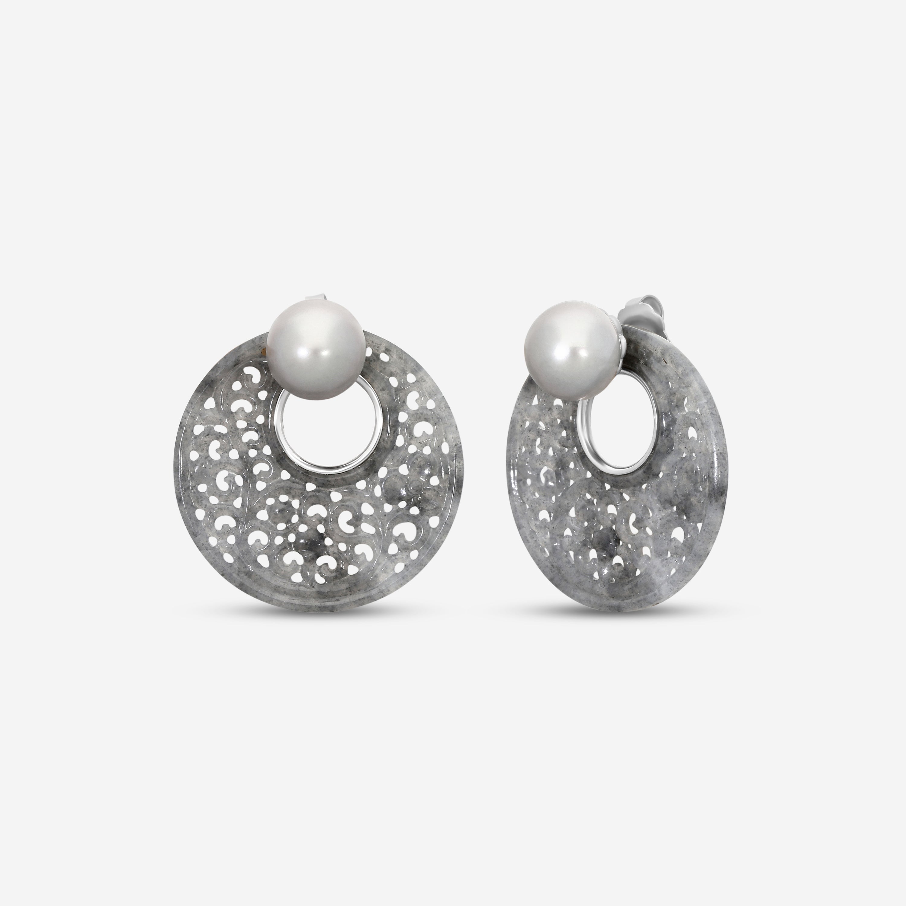 Assael 18K White Gold Grey Jadeite & Tahitian Cultured Pearl Earrings ECO-TJD — view 2