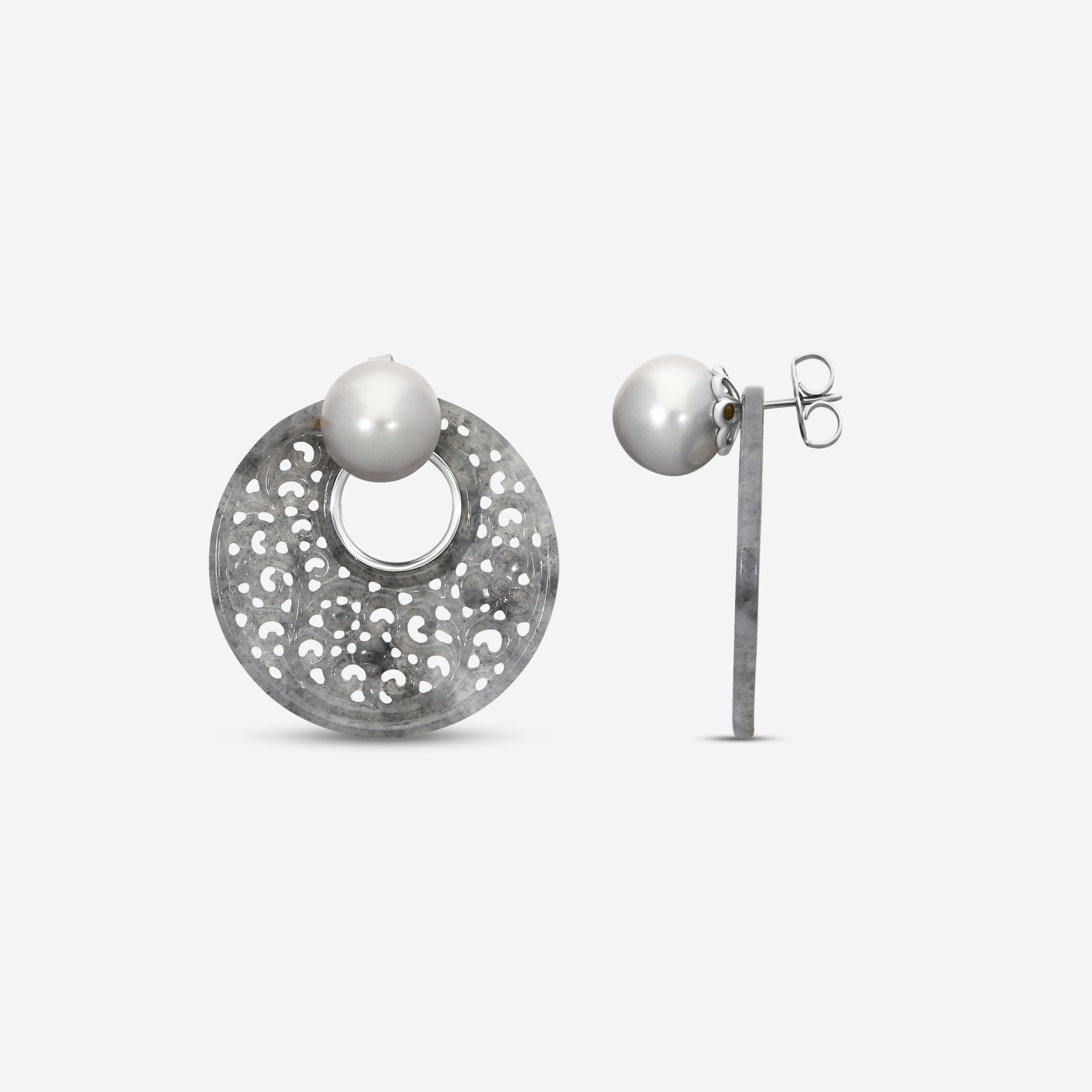 Assael 18K White Gold Grey Jadeite & Tahitian Cultured Pearl Earrings ECO-TJD — view 3
