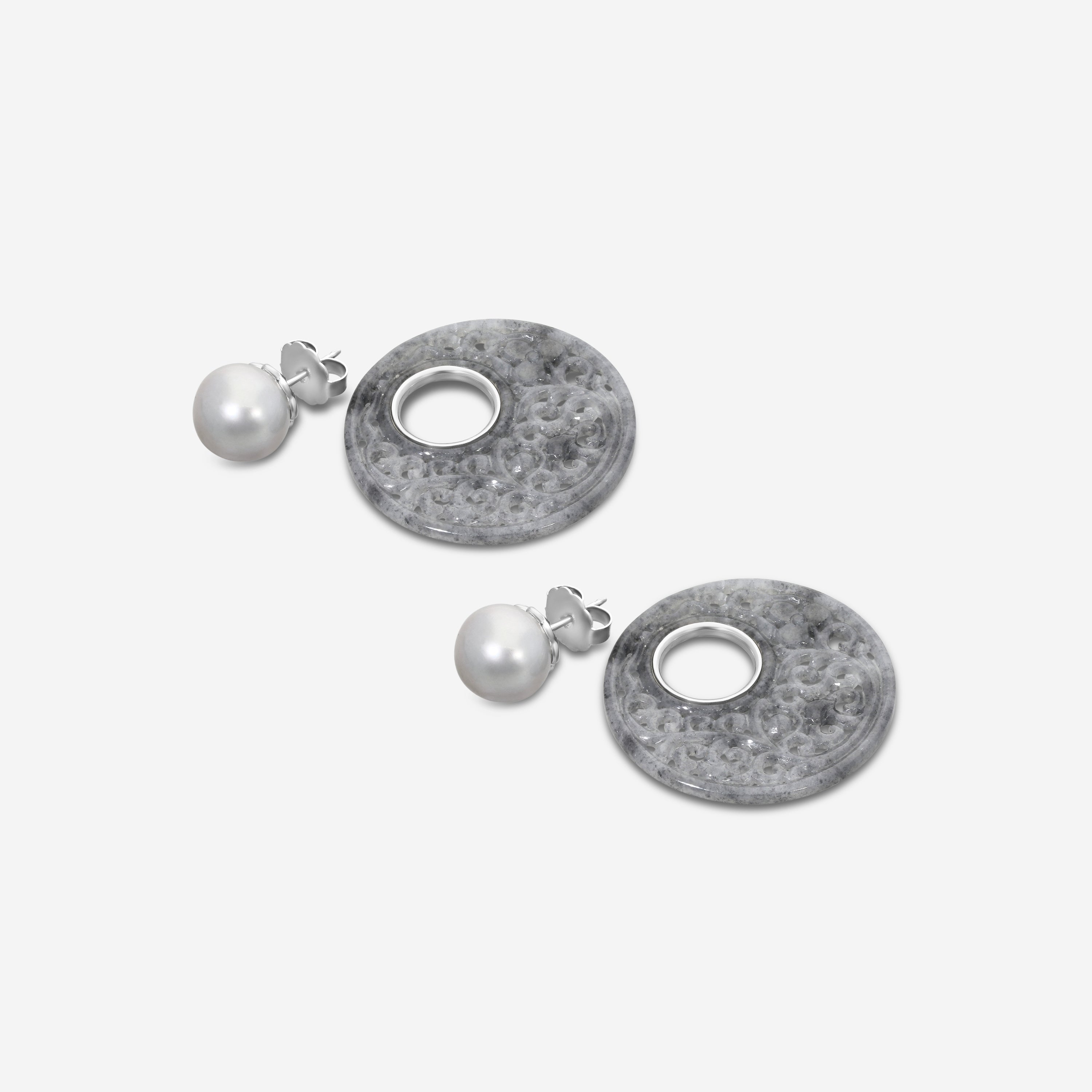 Assael 18K White Gold Grey Jadeite & Tahitian Cultured Pearl Earrings ECO-TJD — view 4