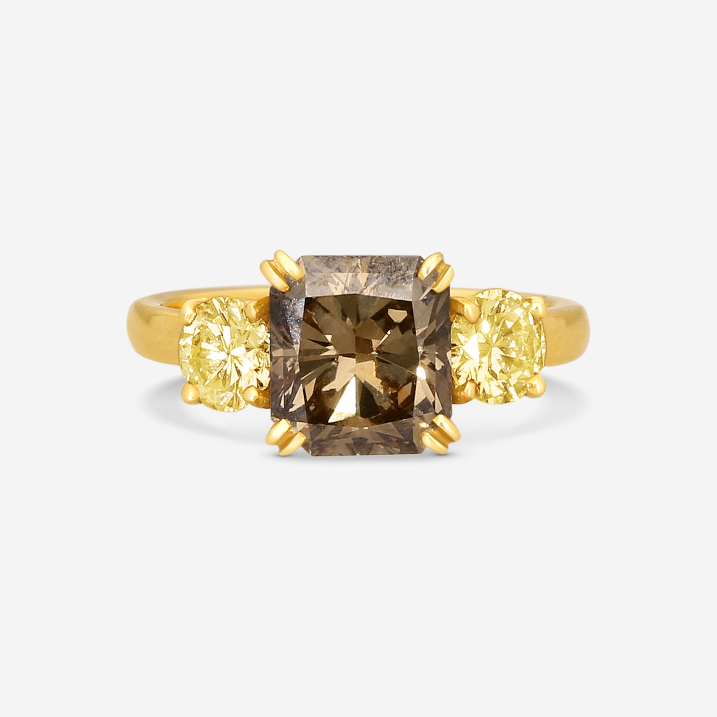 Assael 18K Yellow Gold Fancy Brown & Yellow Diamond Statement Ring Sz. 6 R2946