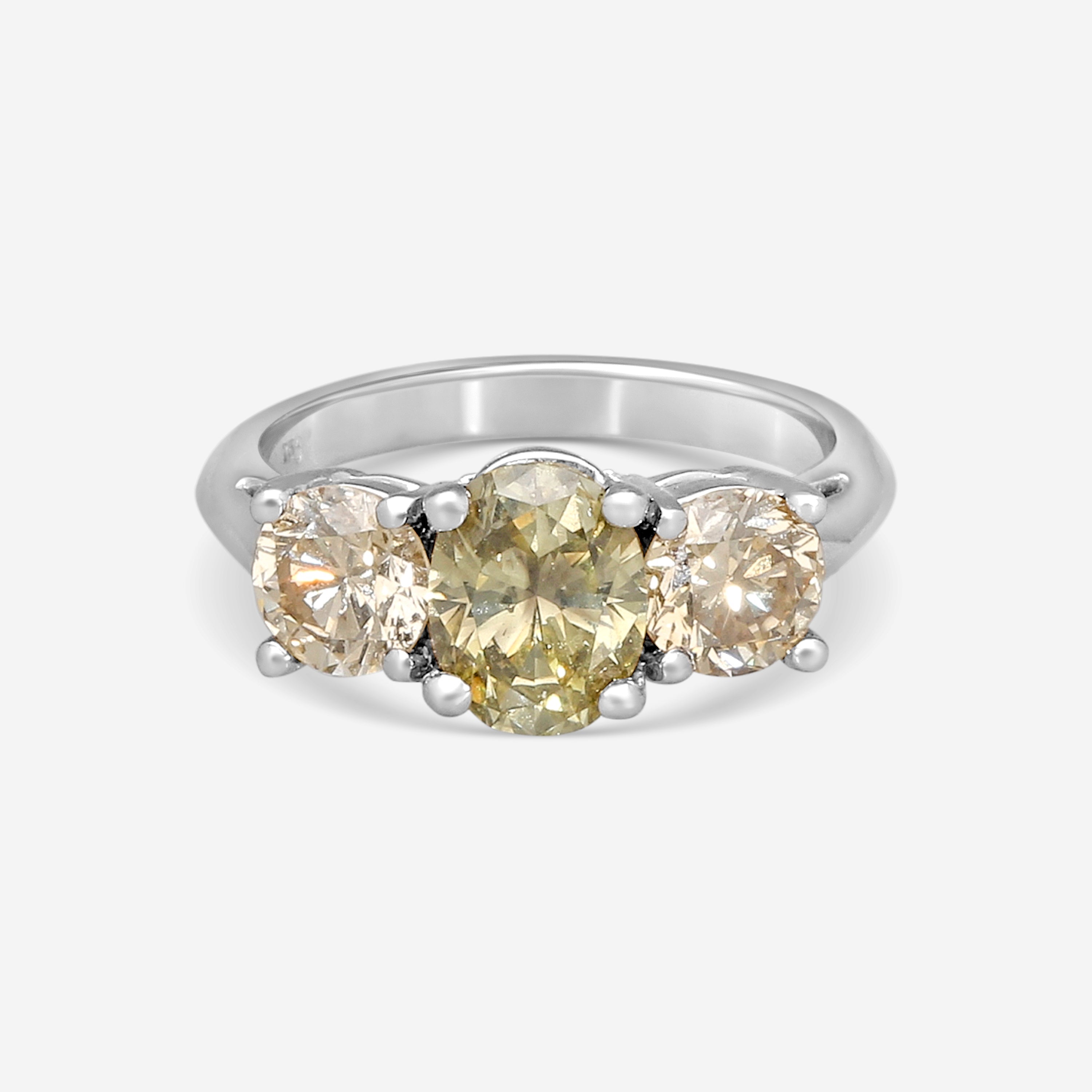 Assael 18K White Gold Fancy Green & Brown Diamond Ring Sz. 6 R2755