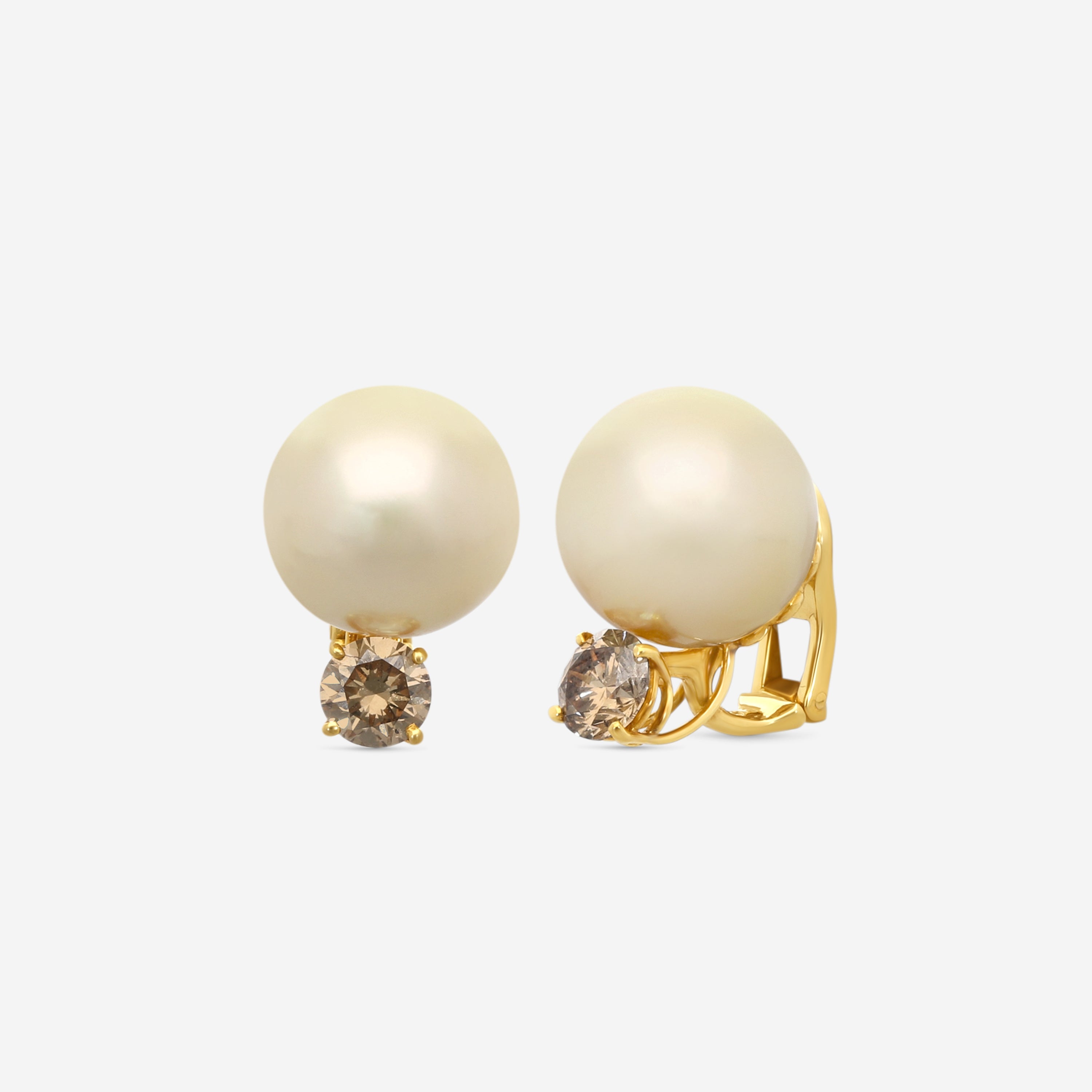 Assael 18K Yellow Gold Diamond & Golden South Sea Cultured Pearl Earrings E5480 — view 2