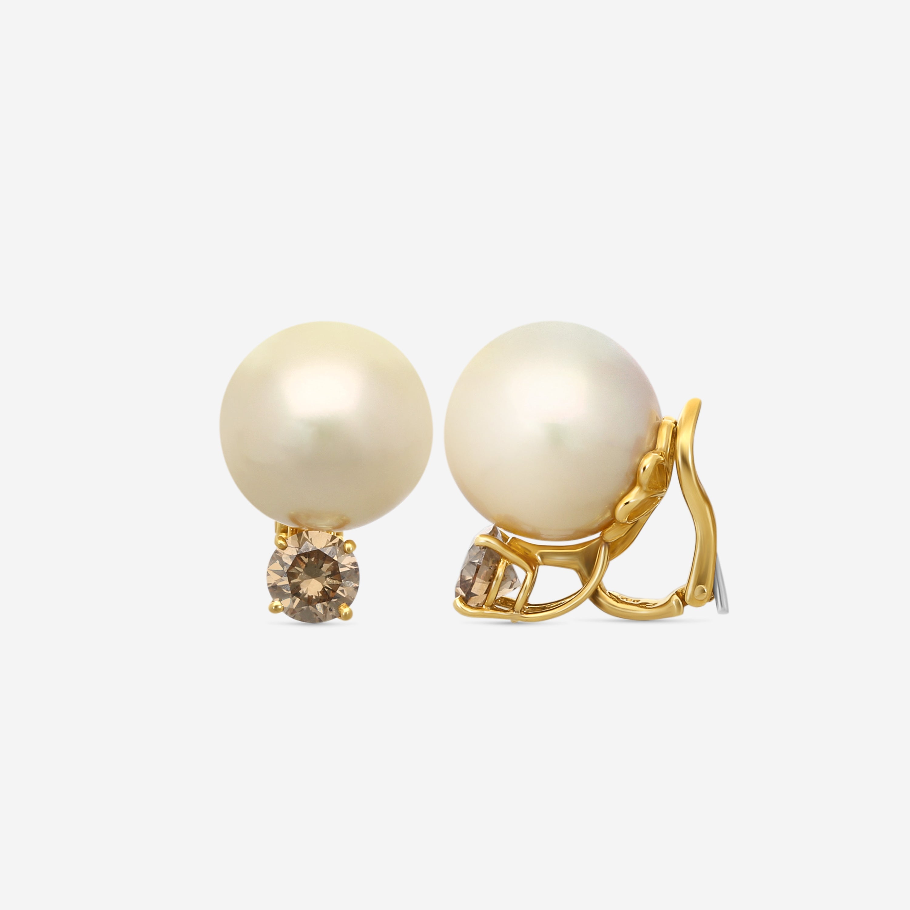 Assael 18K Yellow Gold Diamond & Golden South Sea Cultured Pearl Earrings E5480 — view 3