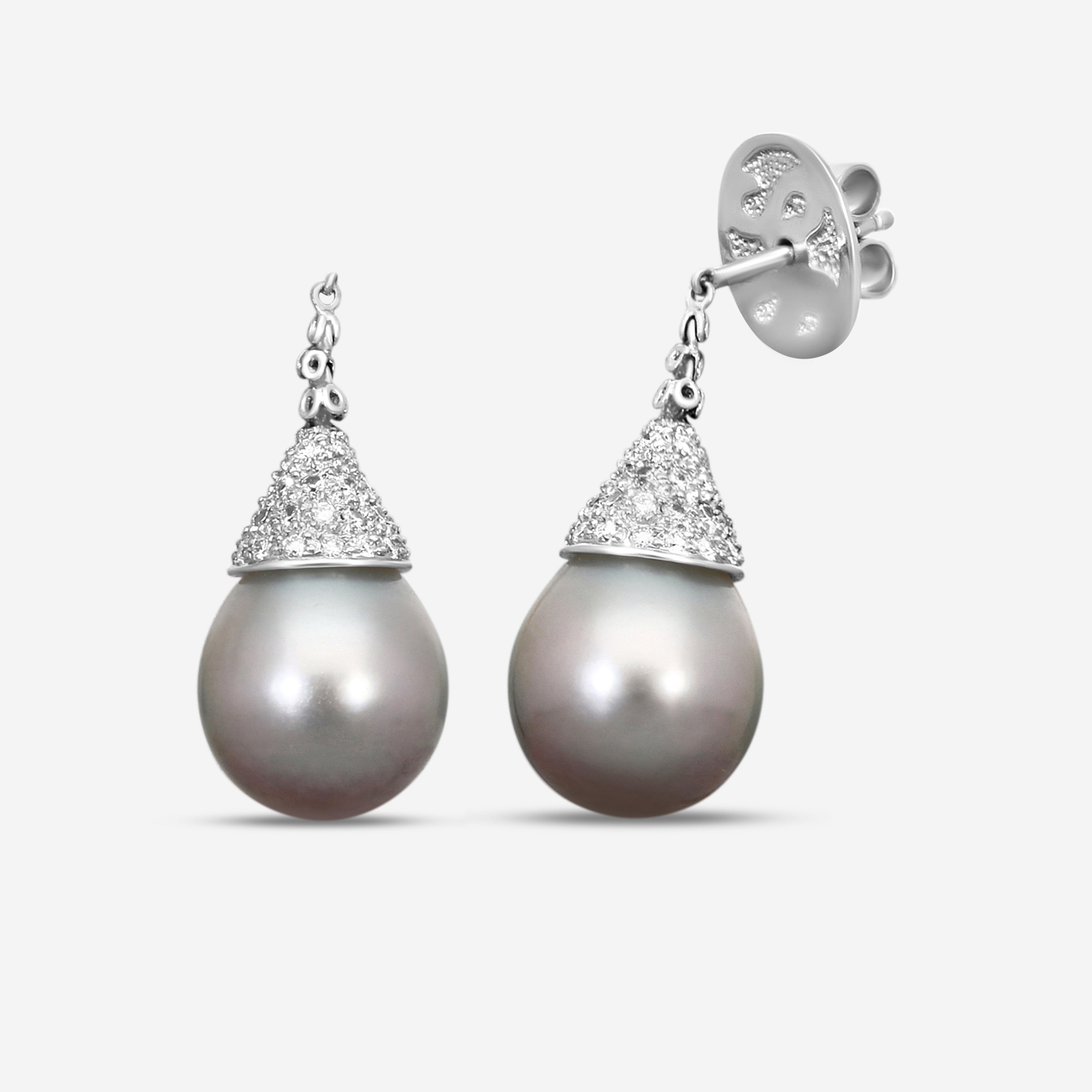 Assael 18K White Gold Diamond & Tahitian Cultured Pearl Drop Earrings E4485 — view 2