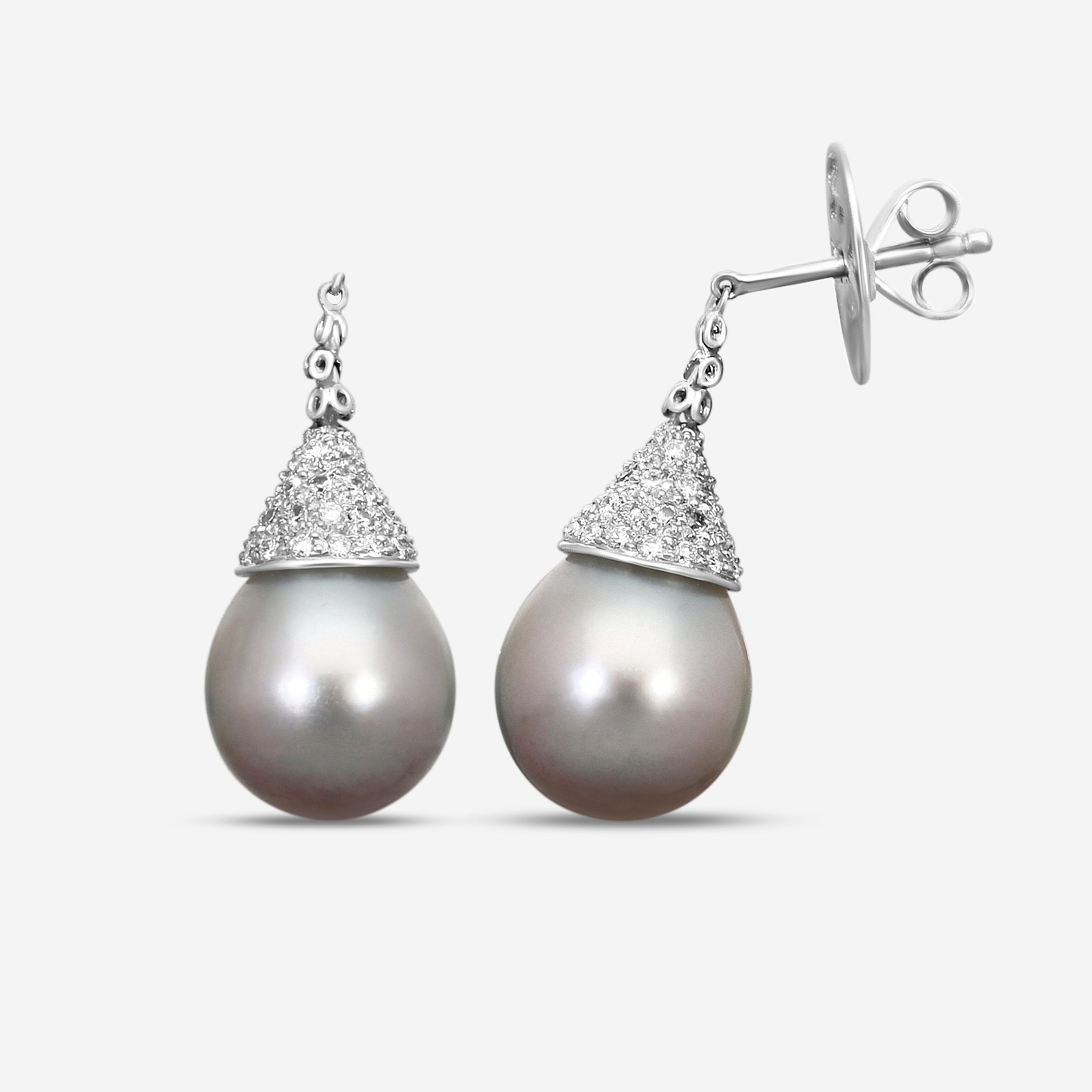 Assael 18K White Gold Diamond & Tahitian Cultured Pearl Drop Earrings E4485 — view 3