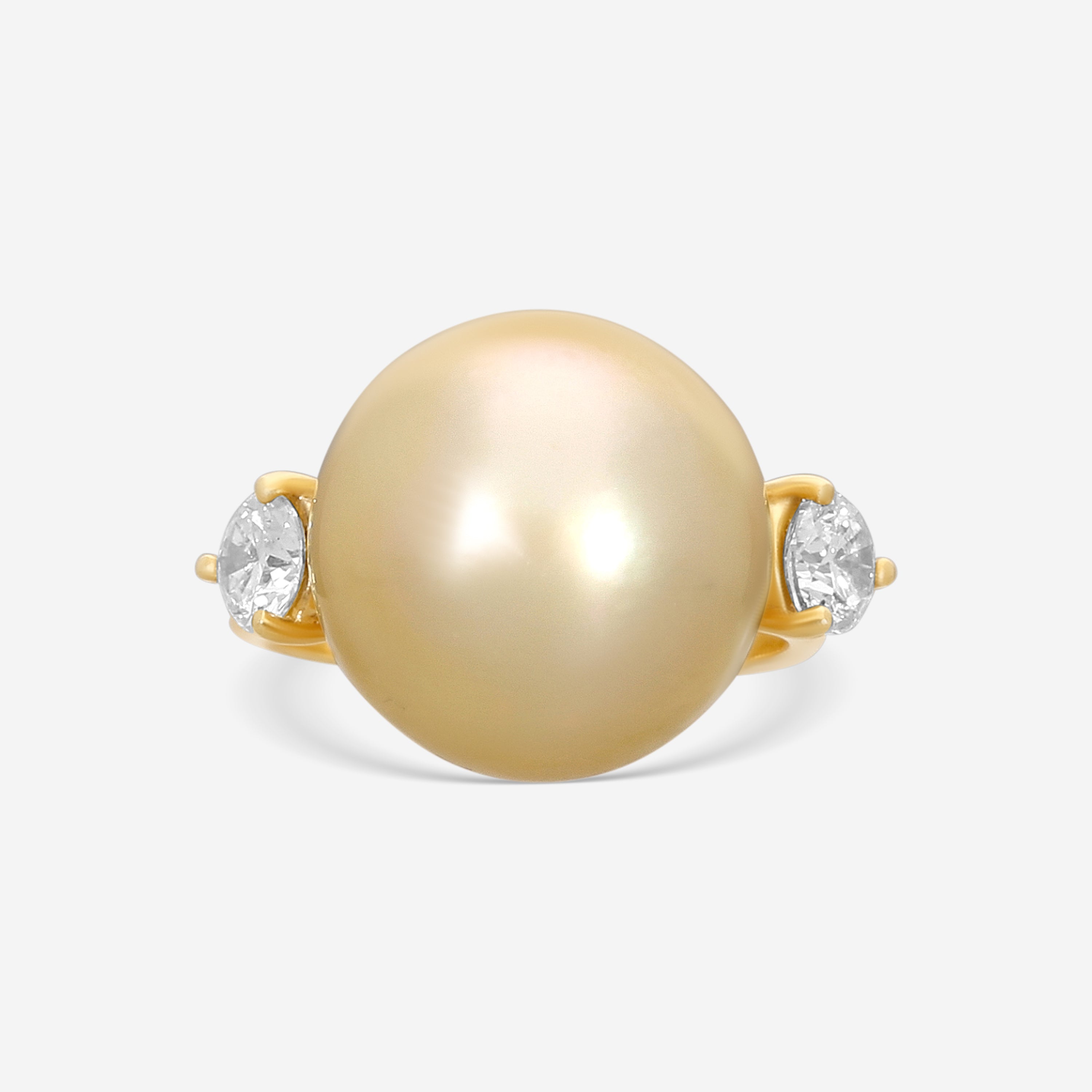 Assael 18K Yellow Gold Diamond & Golden South Sea Cultured Pearl Ring Sz. 6 R285