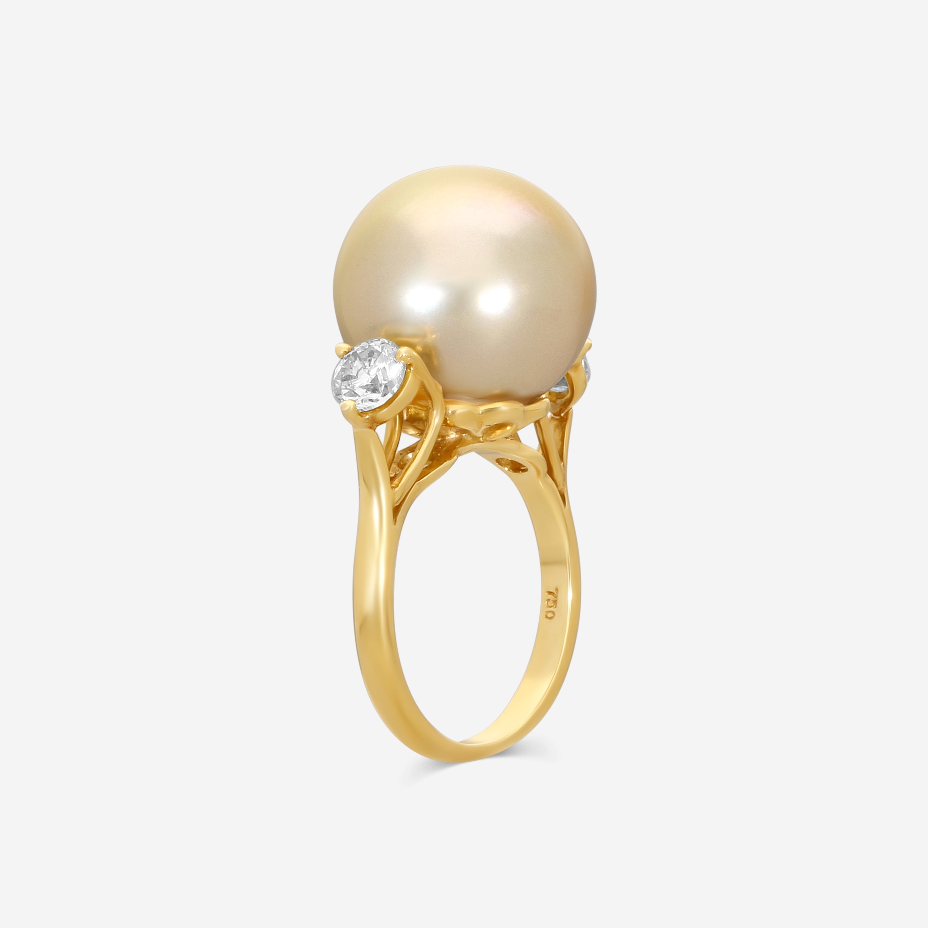 Assael 18K Yellow Gold Diamond & Golden South Sea Cultured Pearl Ring Sz. 6 R285 — view 3