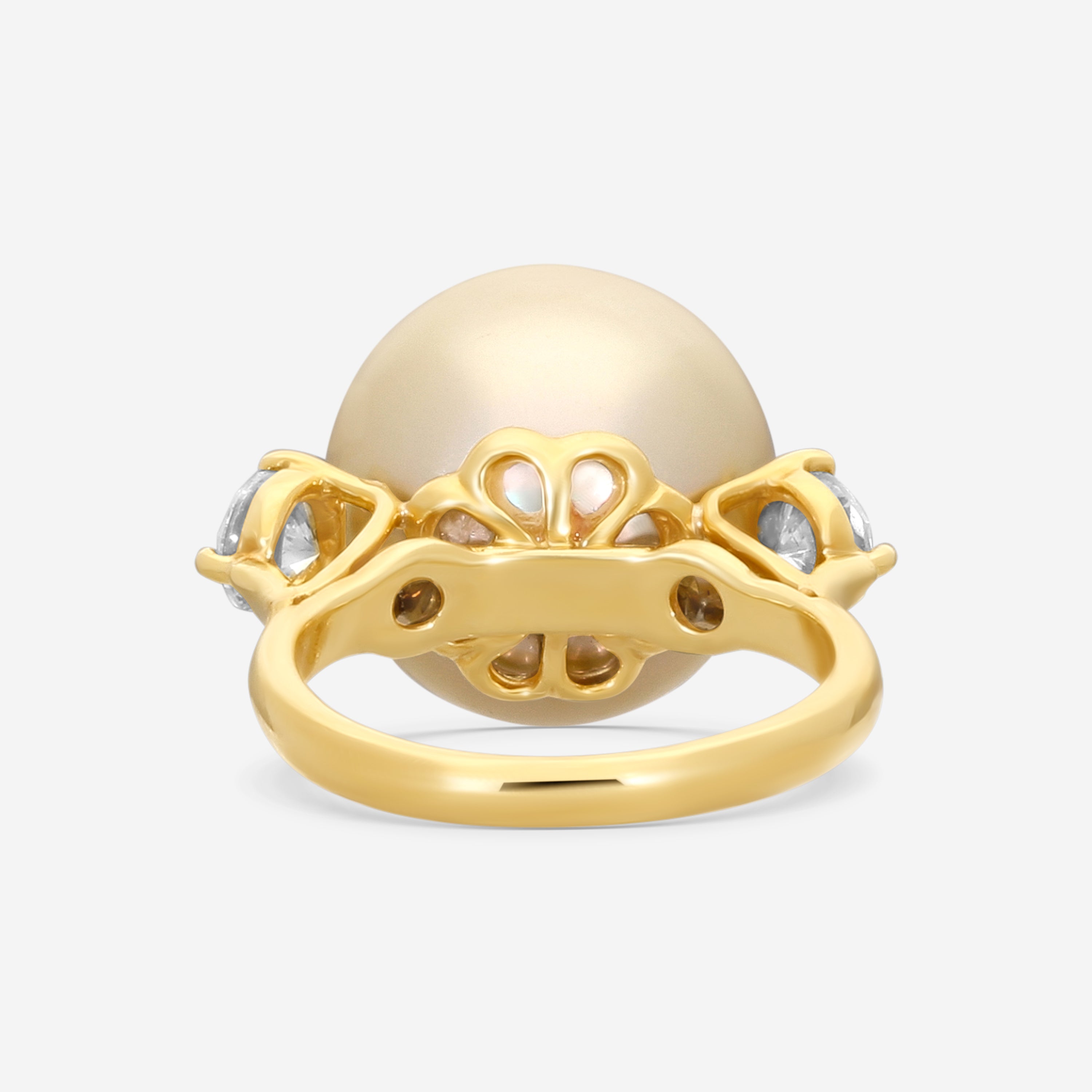 Assael 18K Yellow Gold Diamond & Golden South Sea Cultured Pearl Ring Sz. 6 R285 — view 4