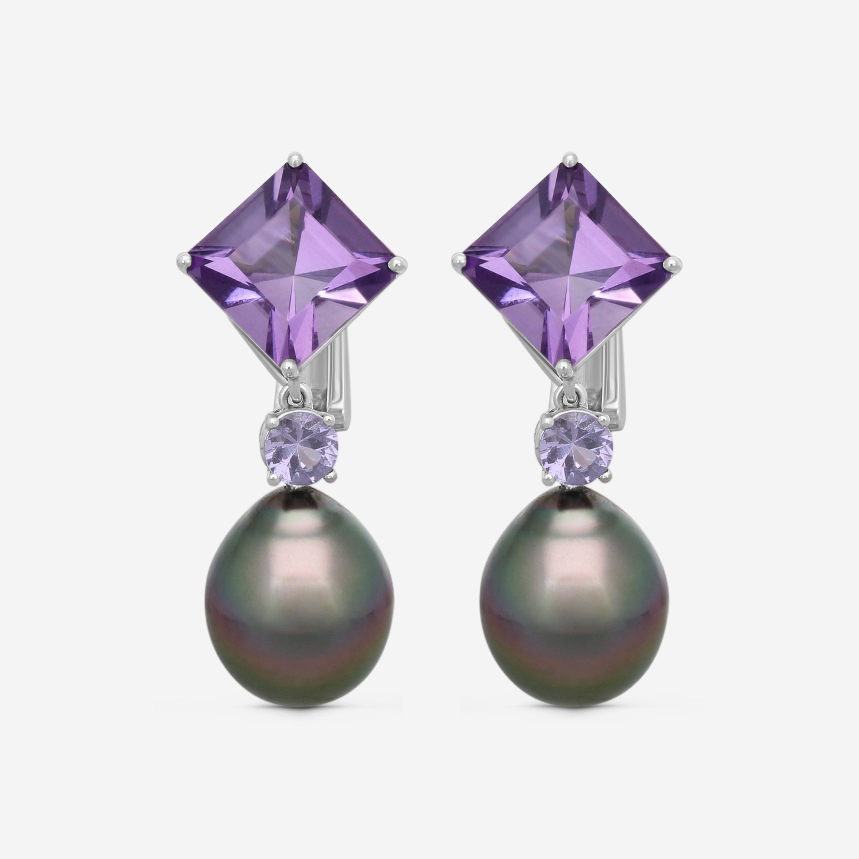 Assael Platinum Amethyst, Spinel & Tahitian Pearl Drop Earrings ECO-TAM00005