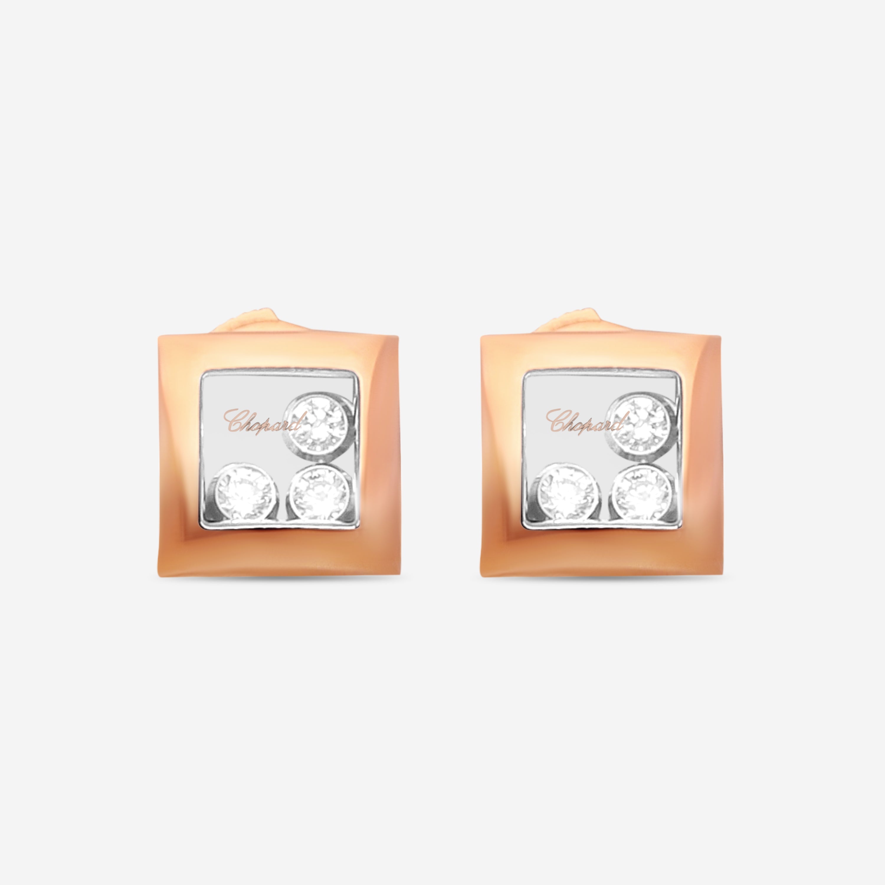 Chopard Happy Diamonds 18K Rose Gold Diamond Stud Earrings 839224-5001