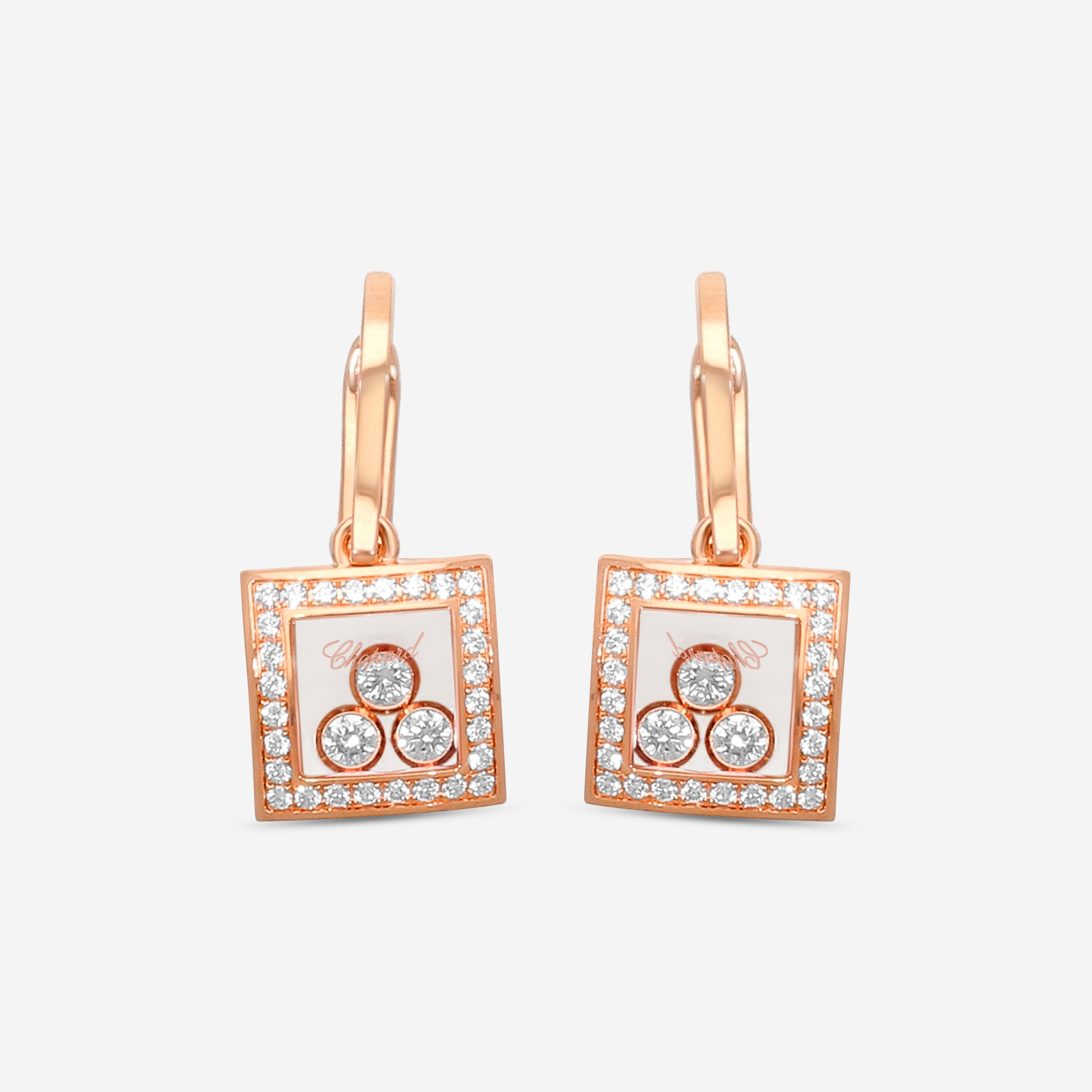 Chopard Happy Diamonds 18K Rose Gold Diamond Drop Earrings 839224-5004