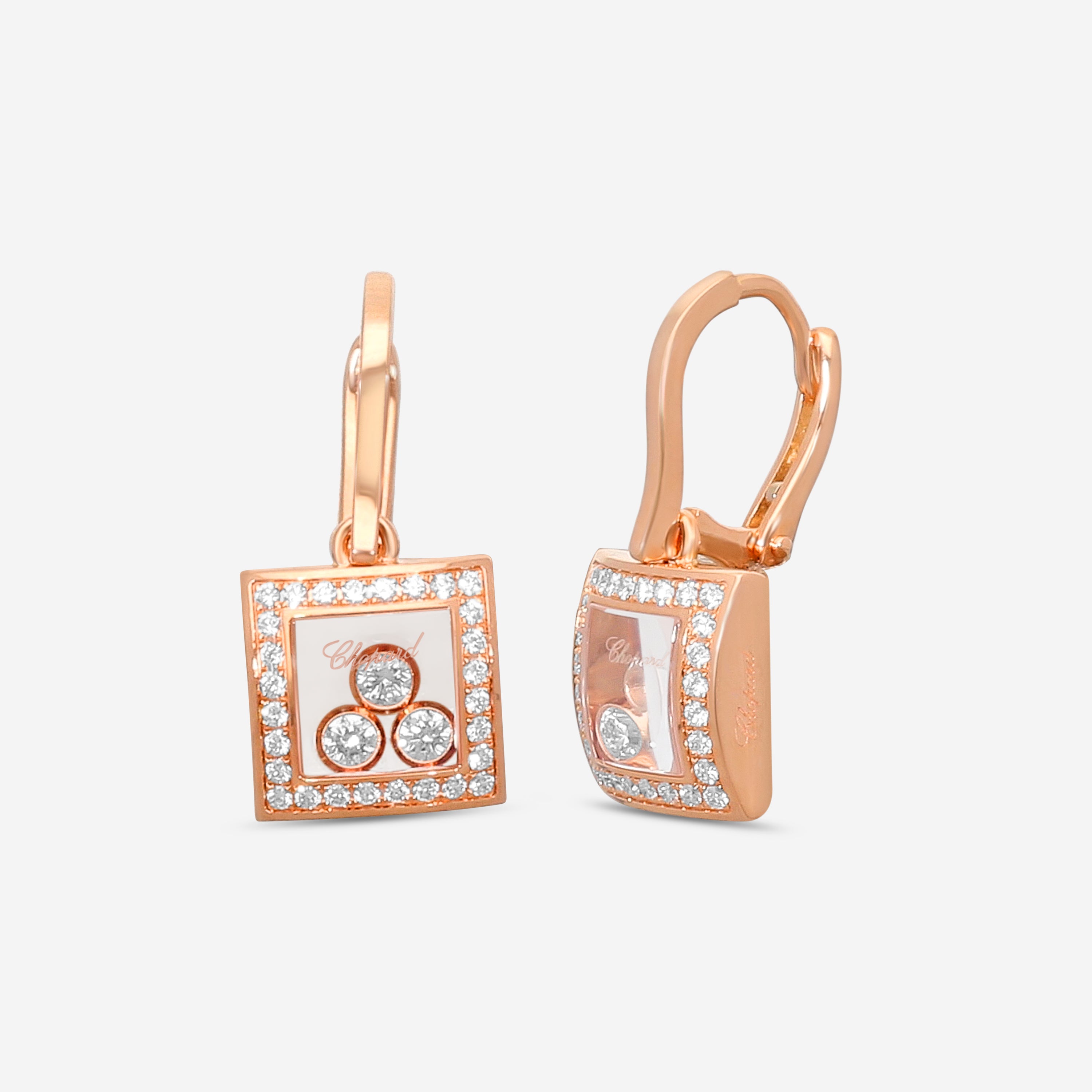 Chopard Happy Diamonds 18K Rose Gold Diamond Drop Earrings 839224-5004 — view 2