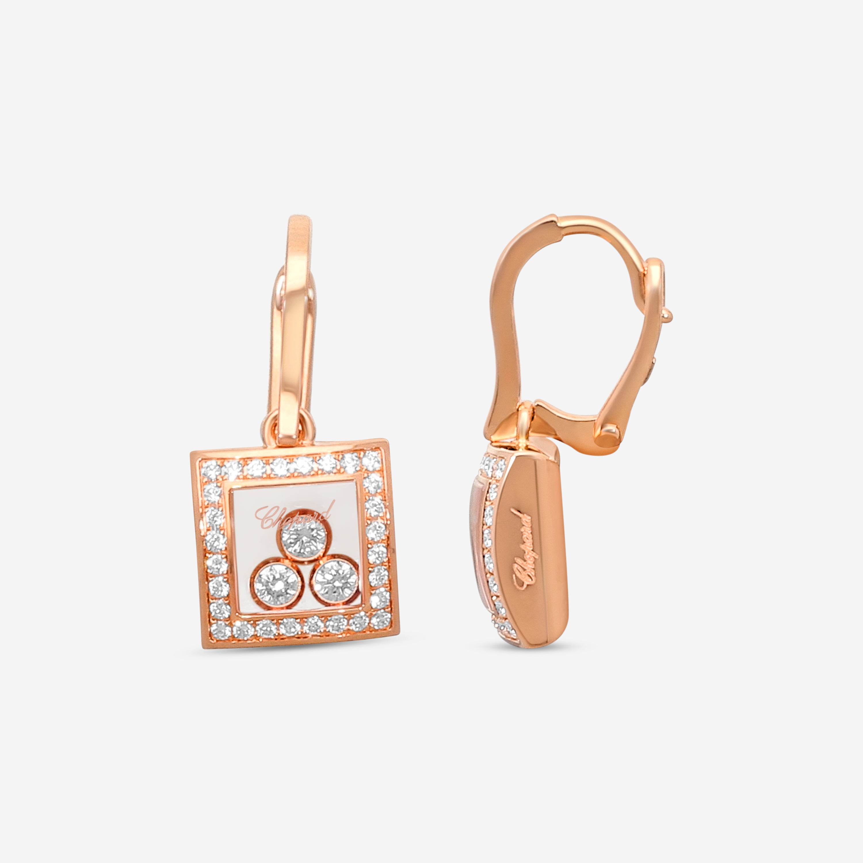 Chopard Happy Diamonds 18K Rose Gold Diamond Drop Earrings 839224-5004 — view 3