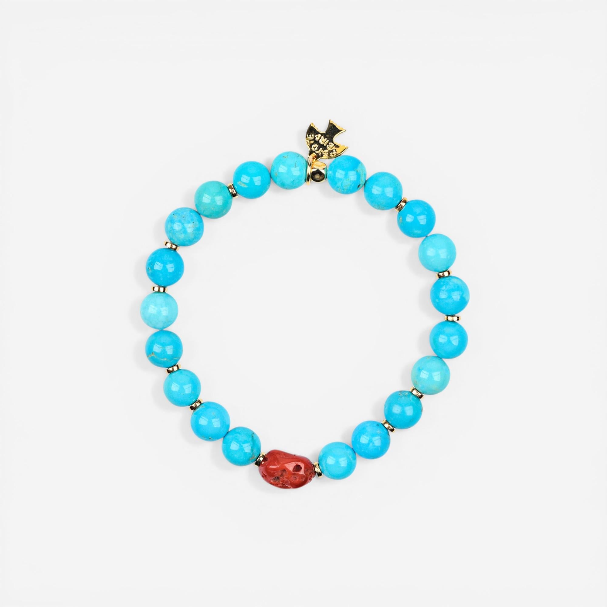 Peyote Bird Designs Alma 14K Yellow Gold Turquoise & Coral Bracelet PB23B45