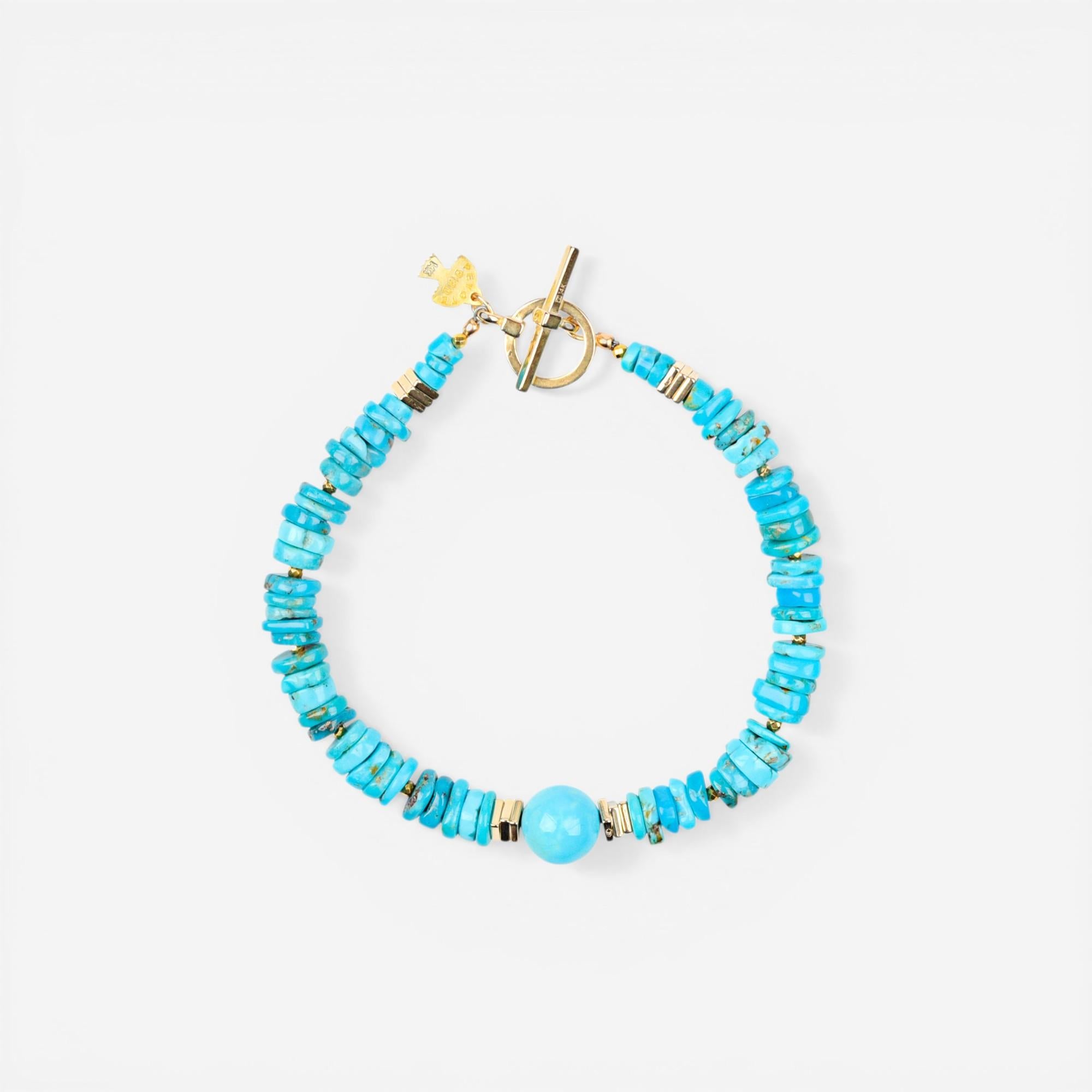 Peyote Bird Designs Concordia 14K Yellow Gold Turquoise & Pyrite Bracelet PB23B5