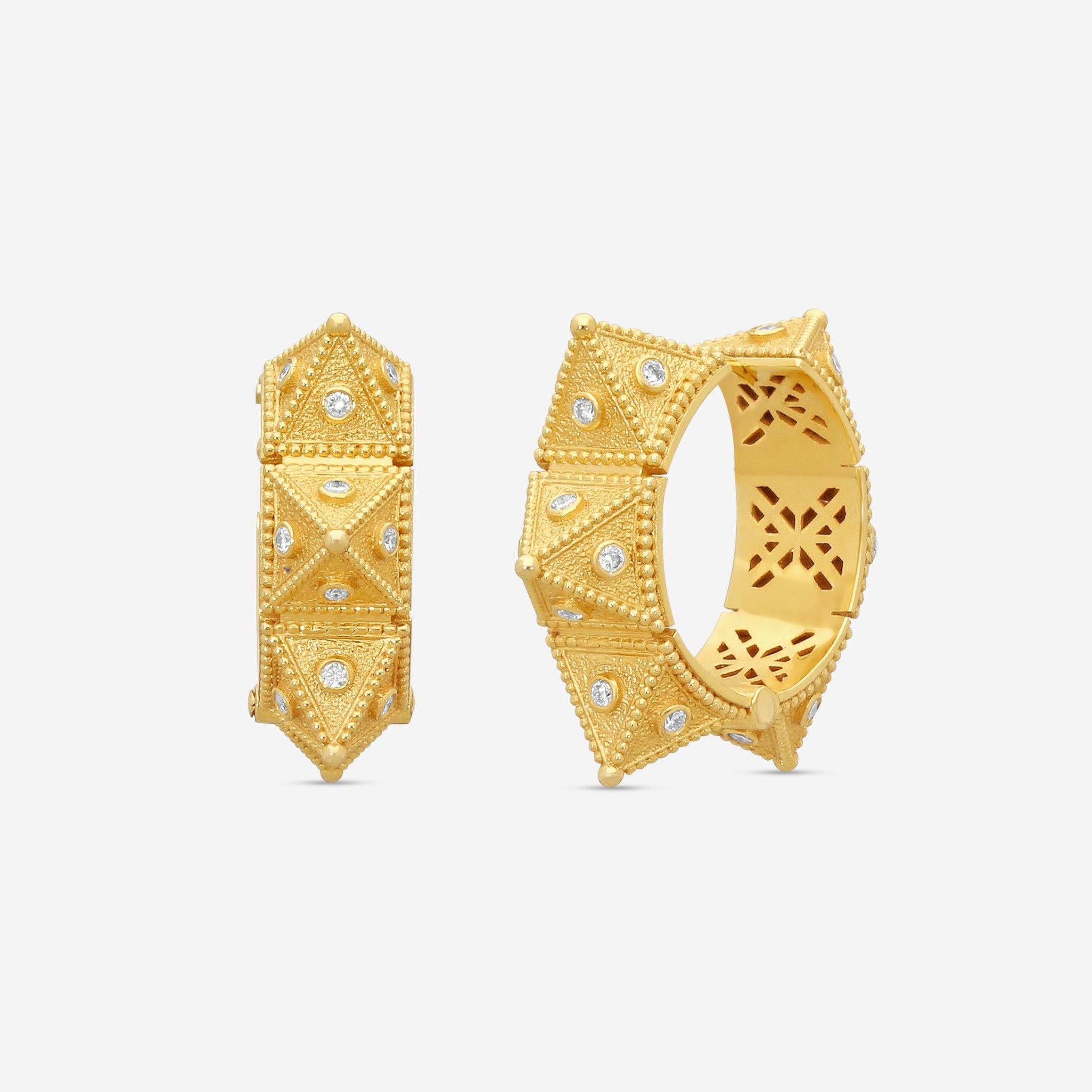 Cosibelli Queen 18K Yellow Gold Classic Geometric Diamond Hoop Earrings 336034T8