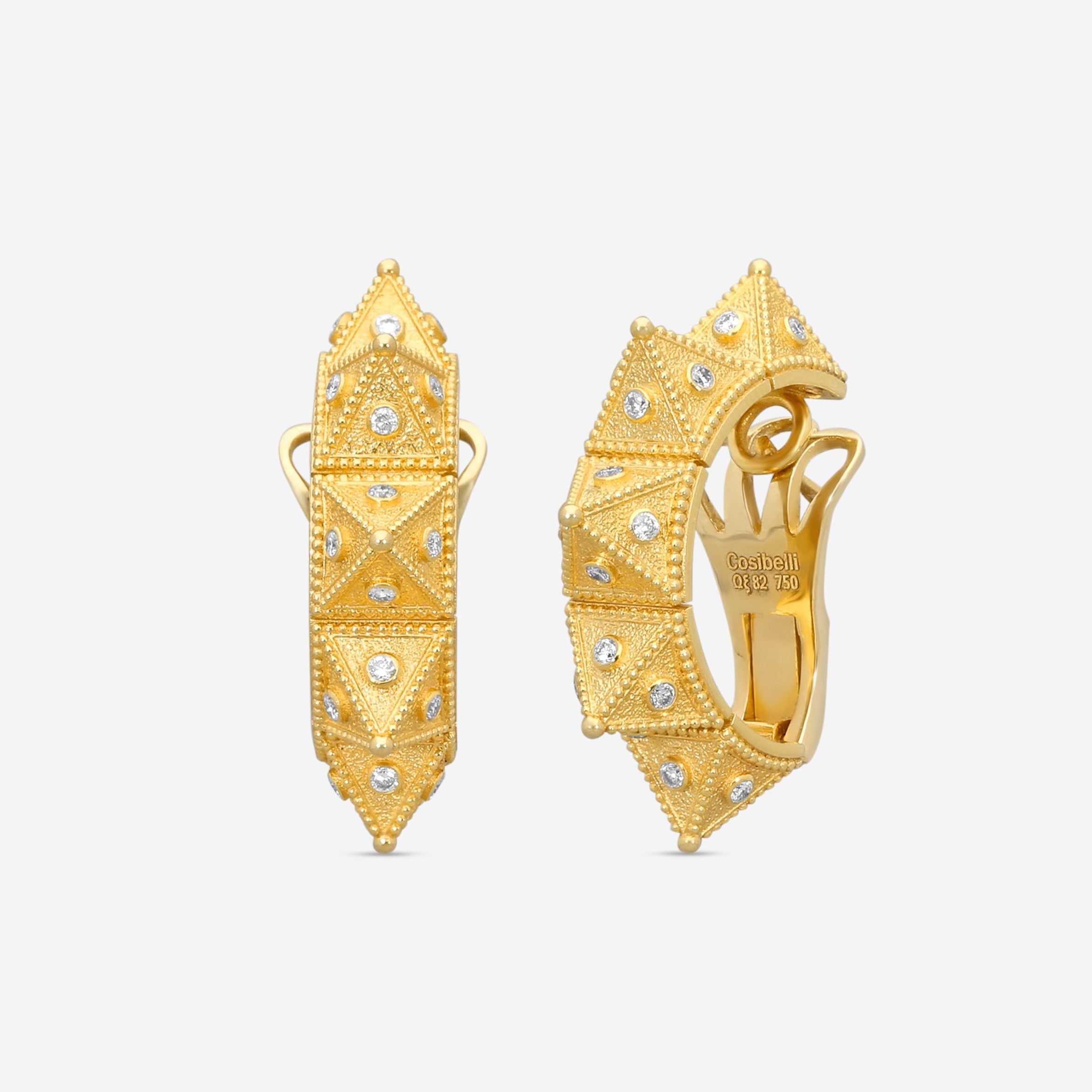 Cosibelli Queen 18K Yellow Gold Classic Geometric Diamond Clip Earrings 336031T8