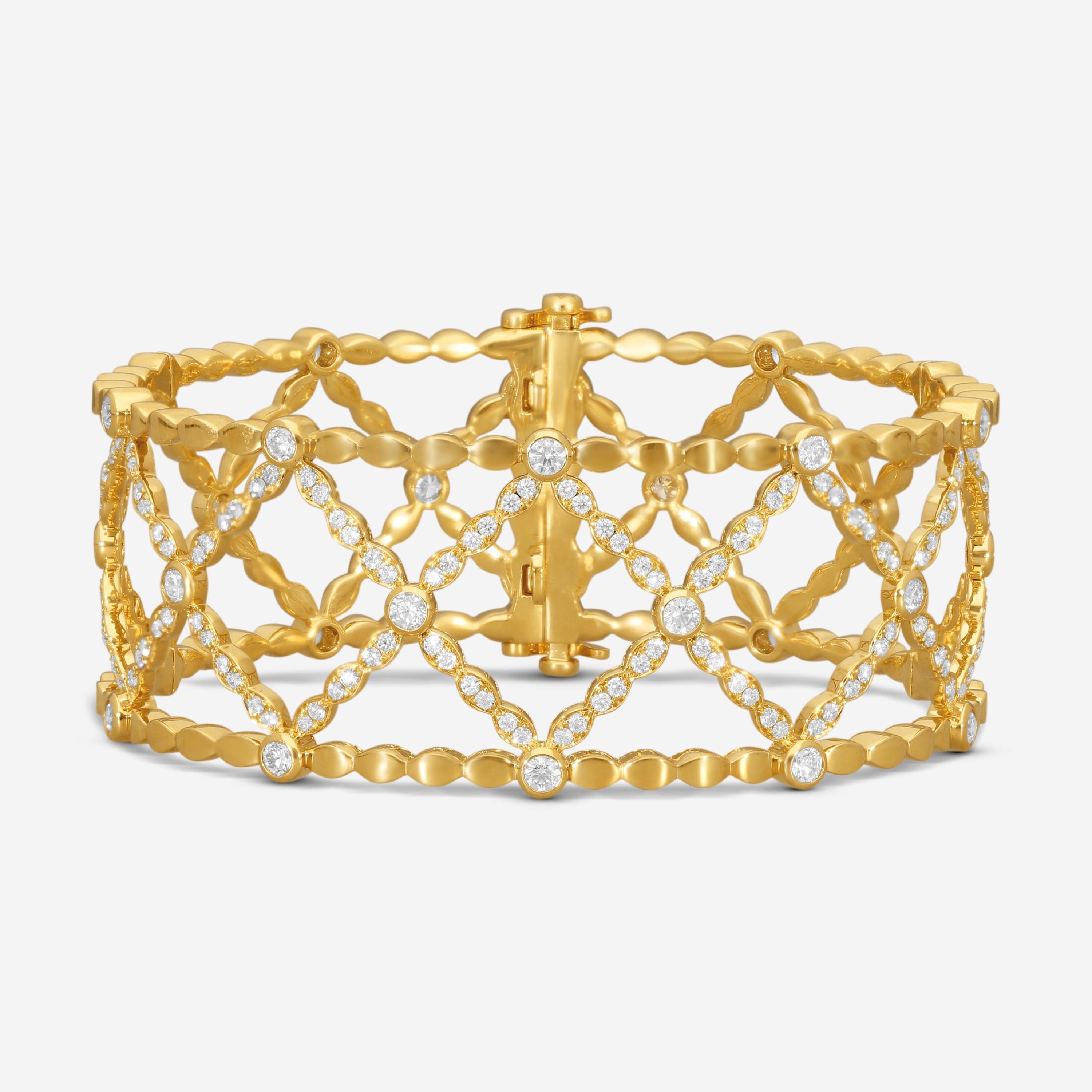 Hearts on Fire Lorelei Lattice 18K Yellow Gold Diamond Bangle Bracelet HFBLORDLAT025087
