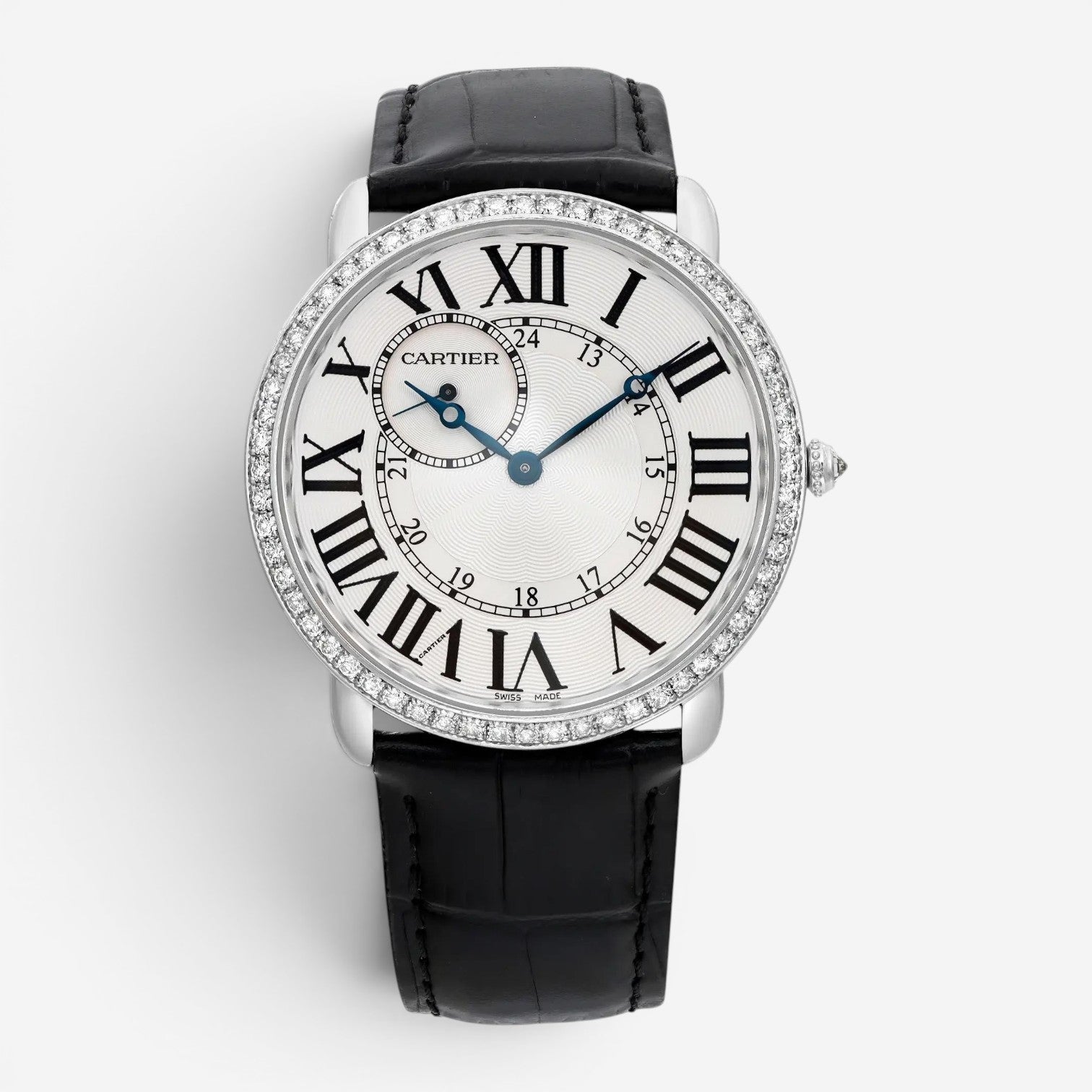 Cartier Ronde Louis 18K White Gold Diamond Manual Wind Men's Watch WR007002
