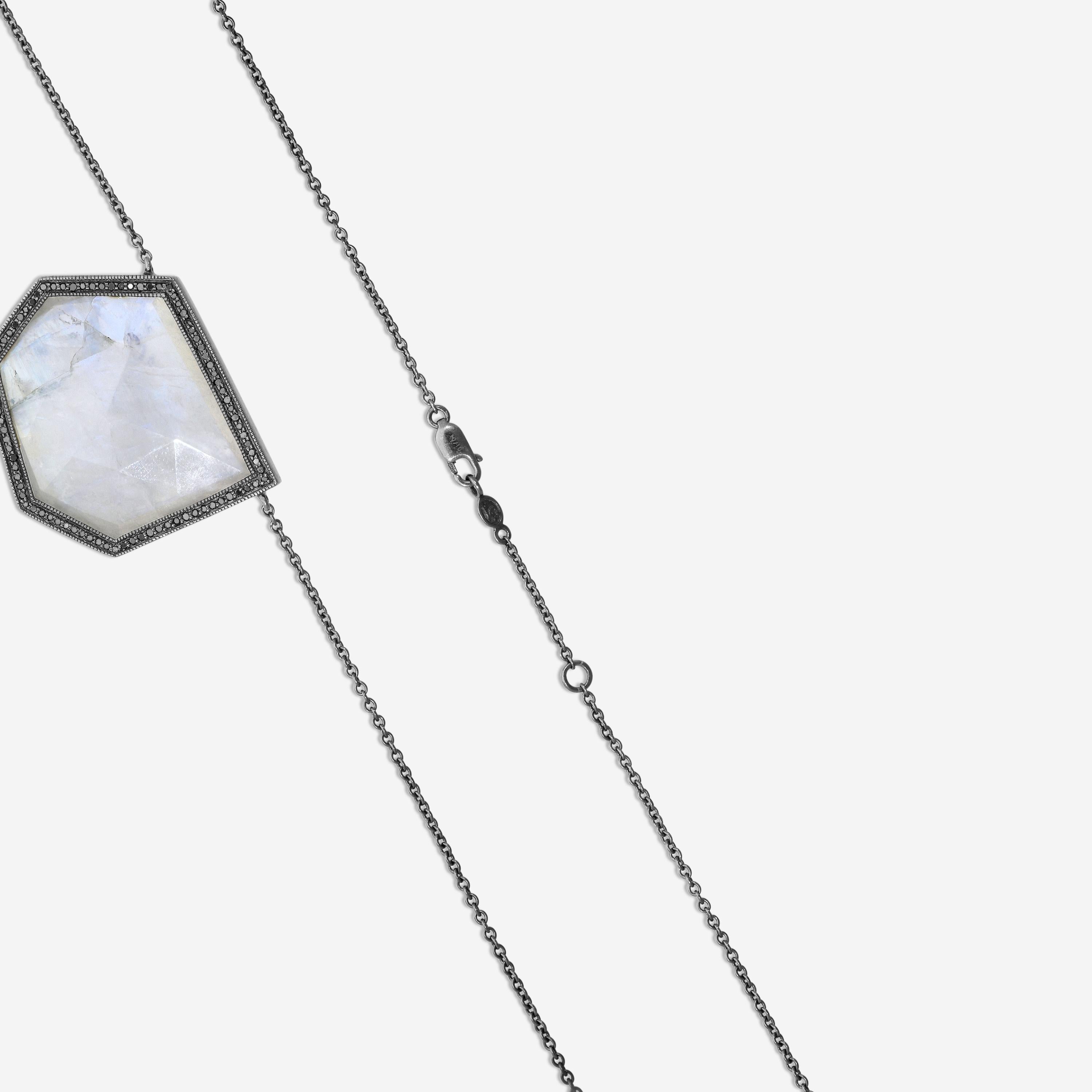 Leslie Greene Stainless Steel Black Diamond Moonstone Necklace NS90594OXMS — view 3