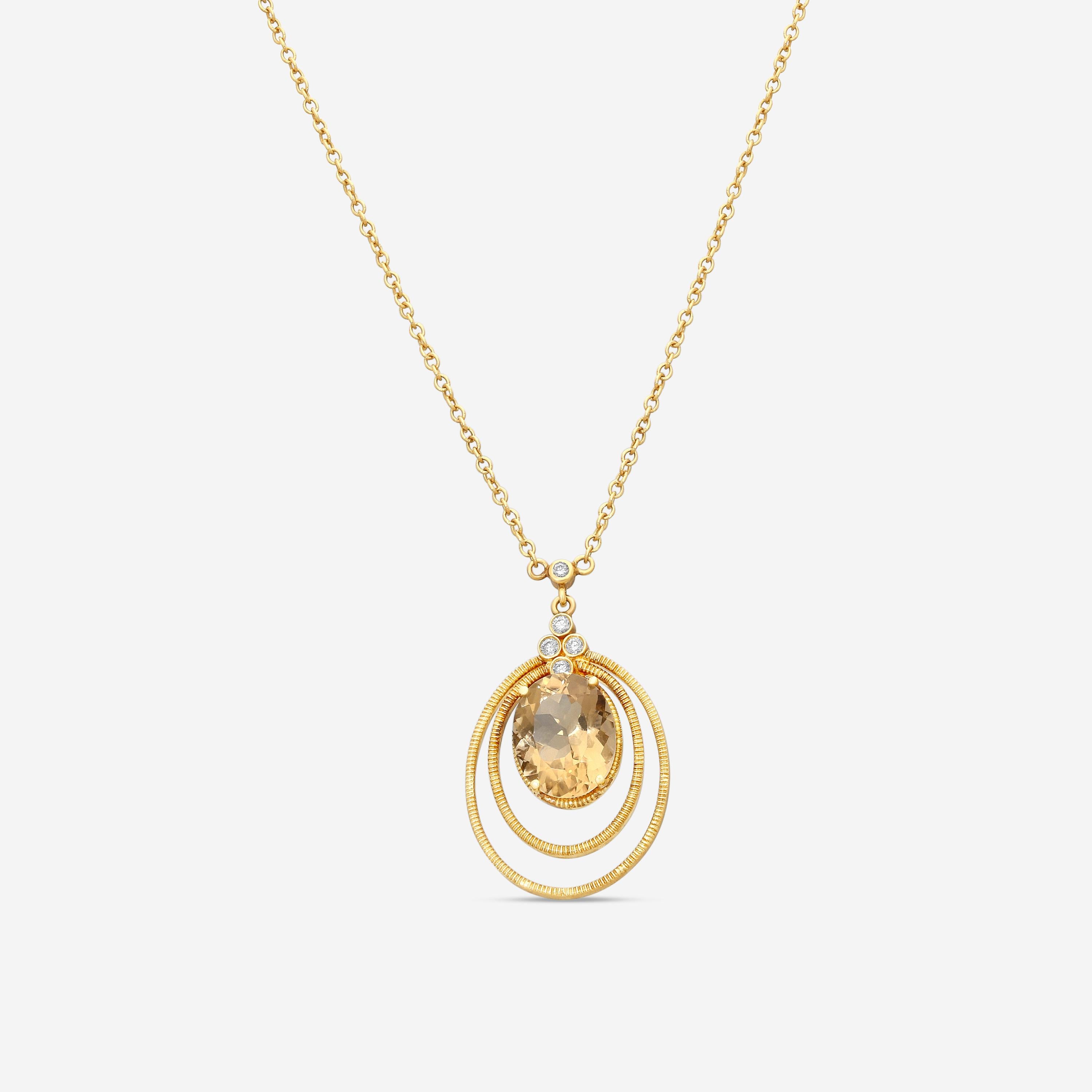 Leslie Greene 18K Yellow Gold Champagne Quartz & Diamond Pendant Necklace N51143
