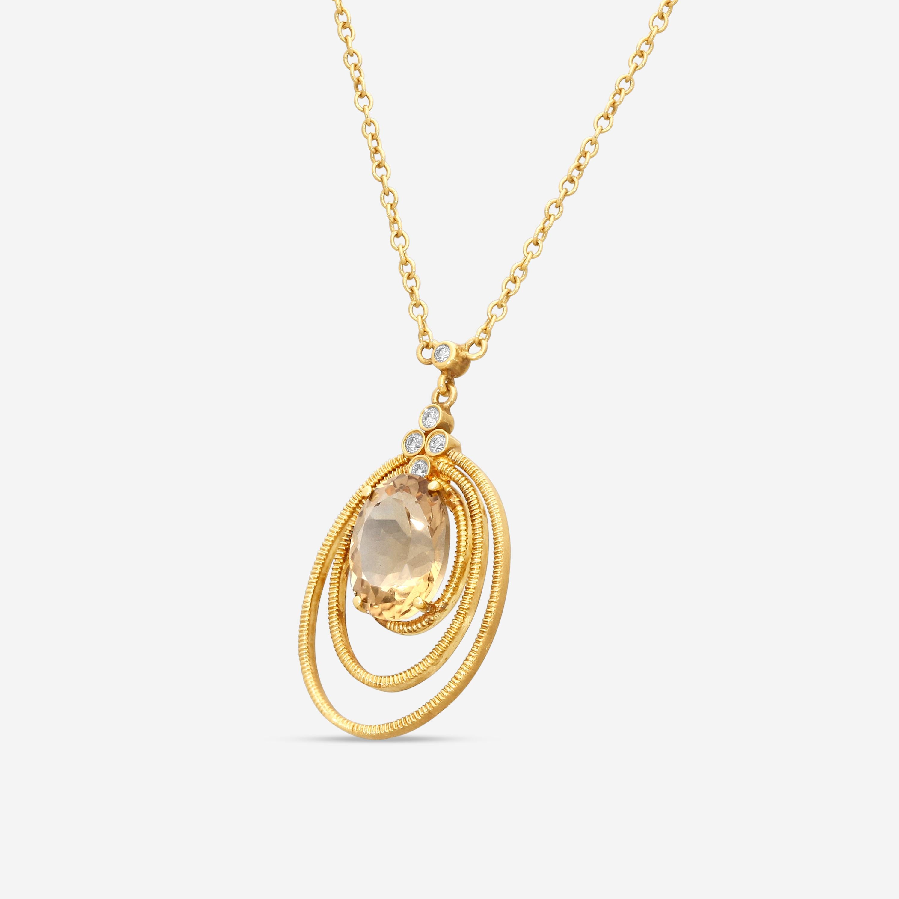 Leslie Greene 18K Yellow Gold Champagne Quartz & Diamond Pendant Necklace N51143 — view 2