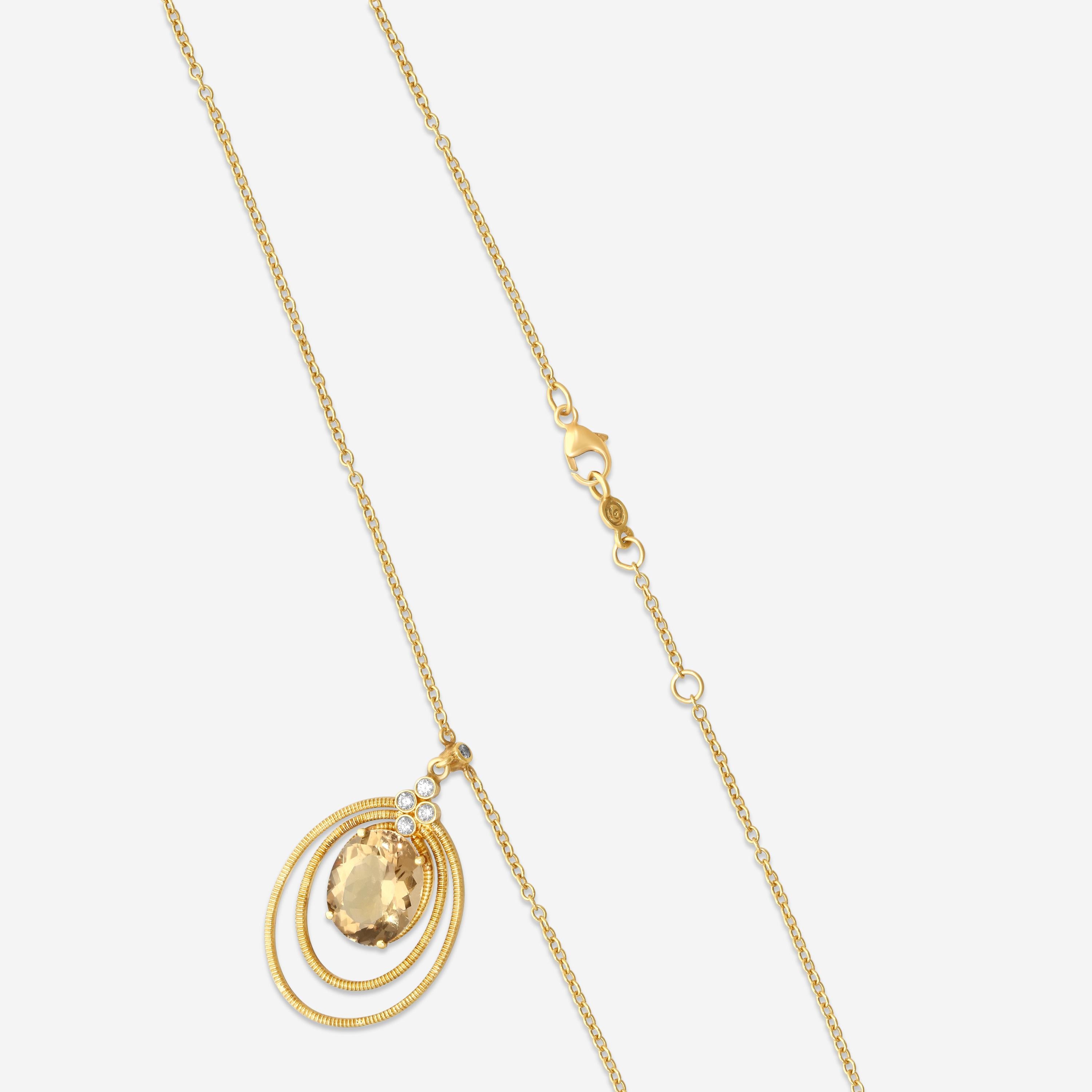 Leslie Greene 18K Yellow Gold Champagne Quartz & Diamond Pendant Necklace N51143 — view 3