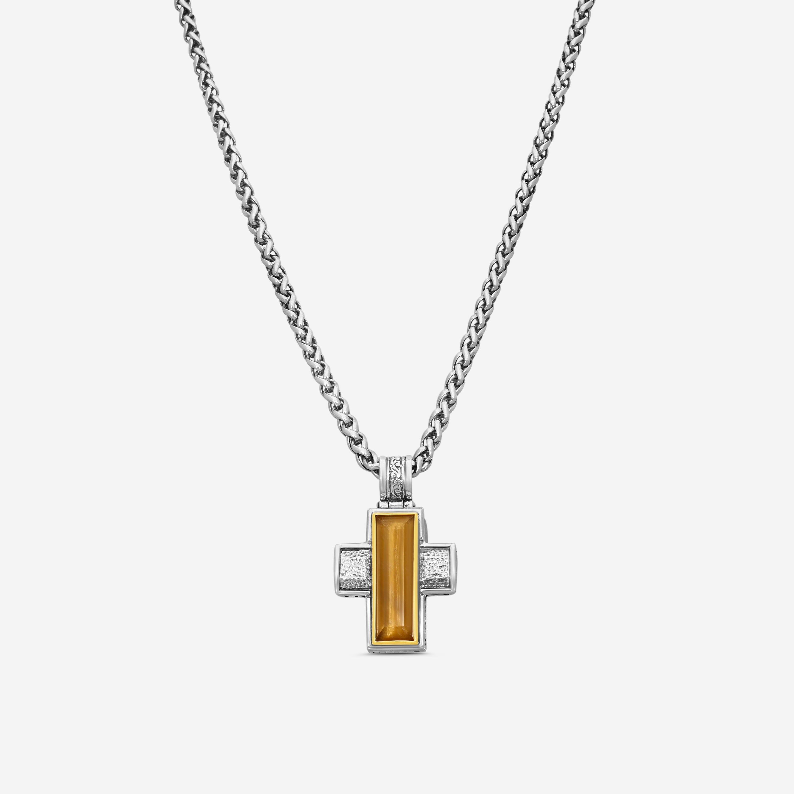 Konstantino Hephaestus Sterling Silver Tiger's Eye Cross Necklace STKJ375-637-CUT