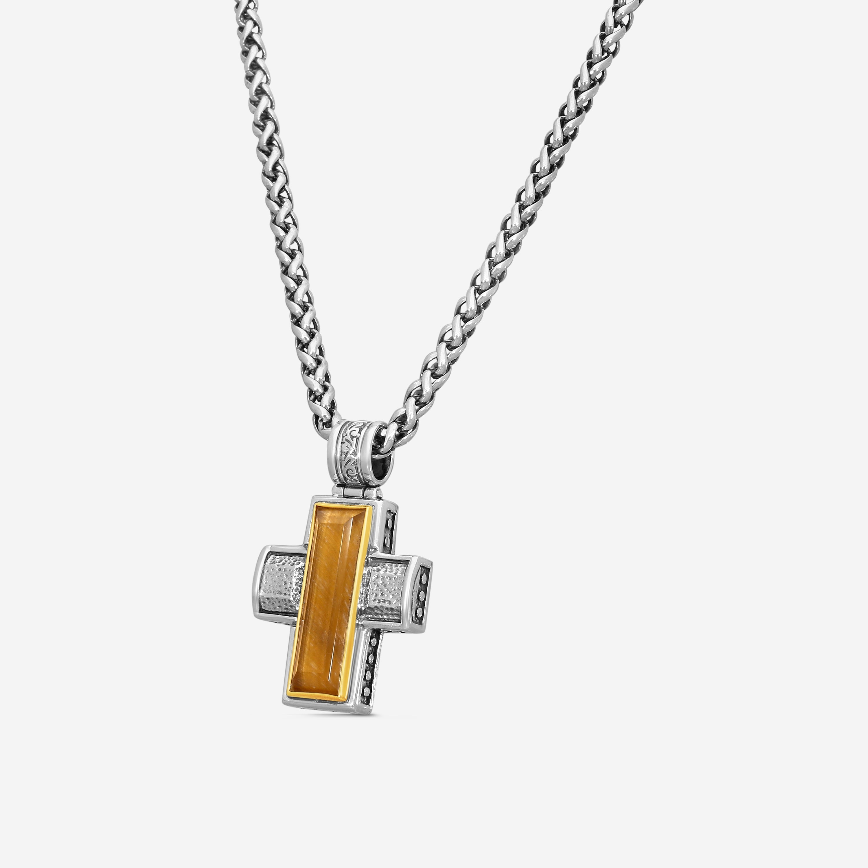 Konstantino Hephaestus Sterling Silver Tiger's Eye Cross Necklace STKJ375-637-CUT — view 2