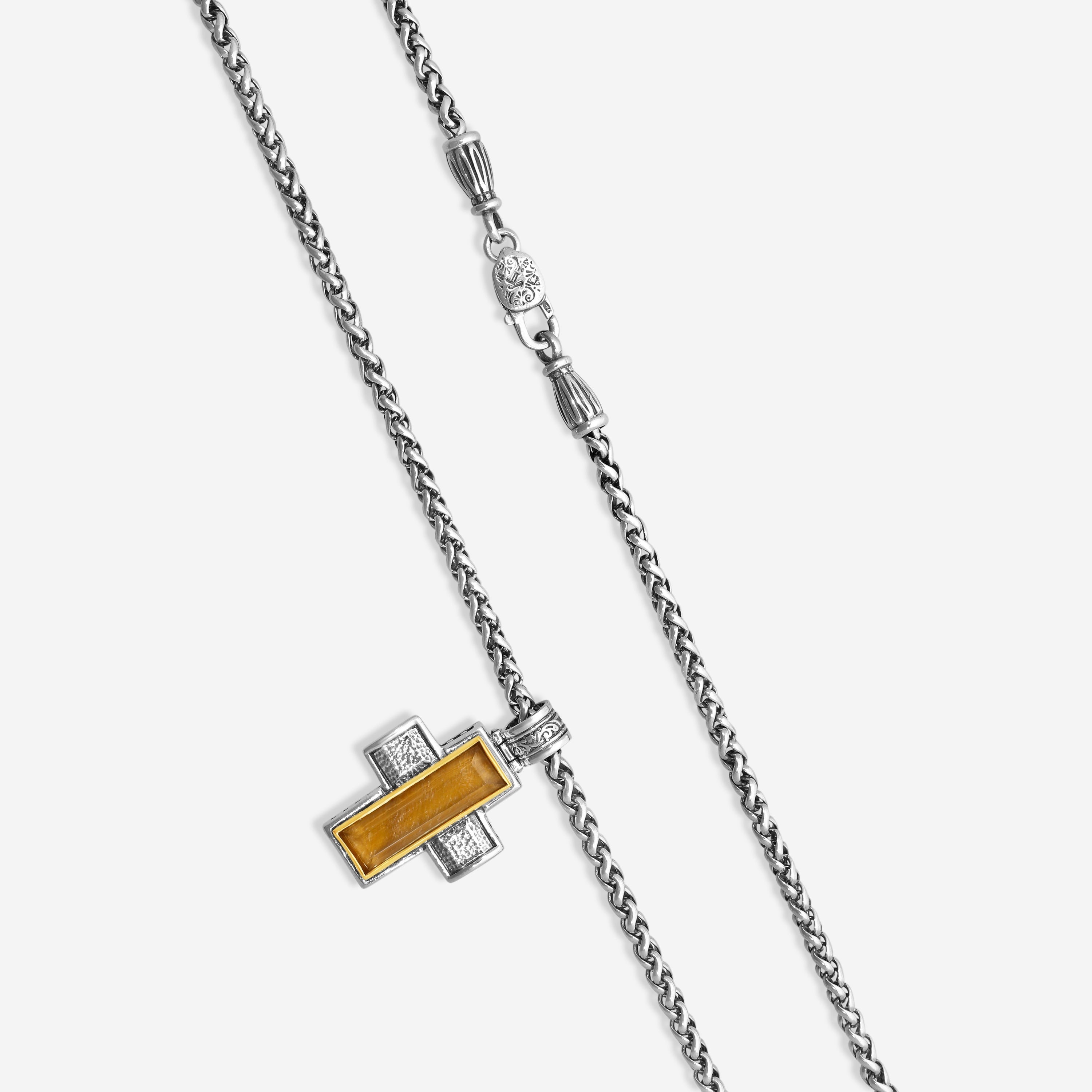Konstantino Hephaestus Sterling Silver Tiger's Eye Cross Necklace STKJ375-637-CUT — view 4