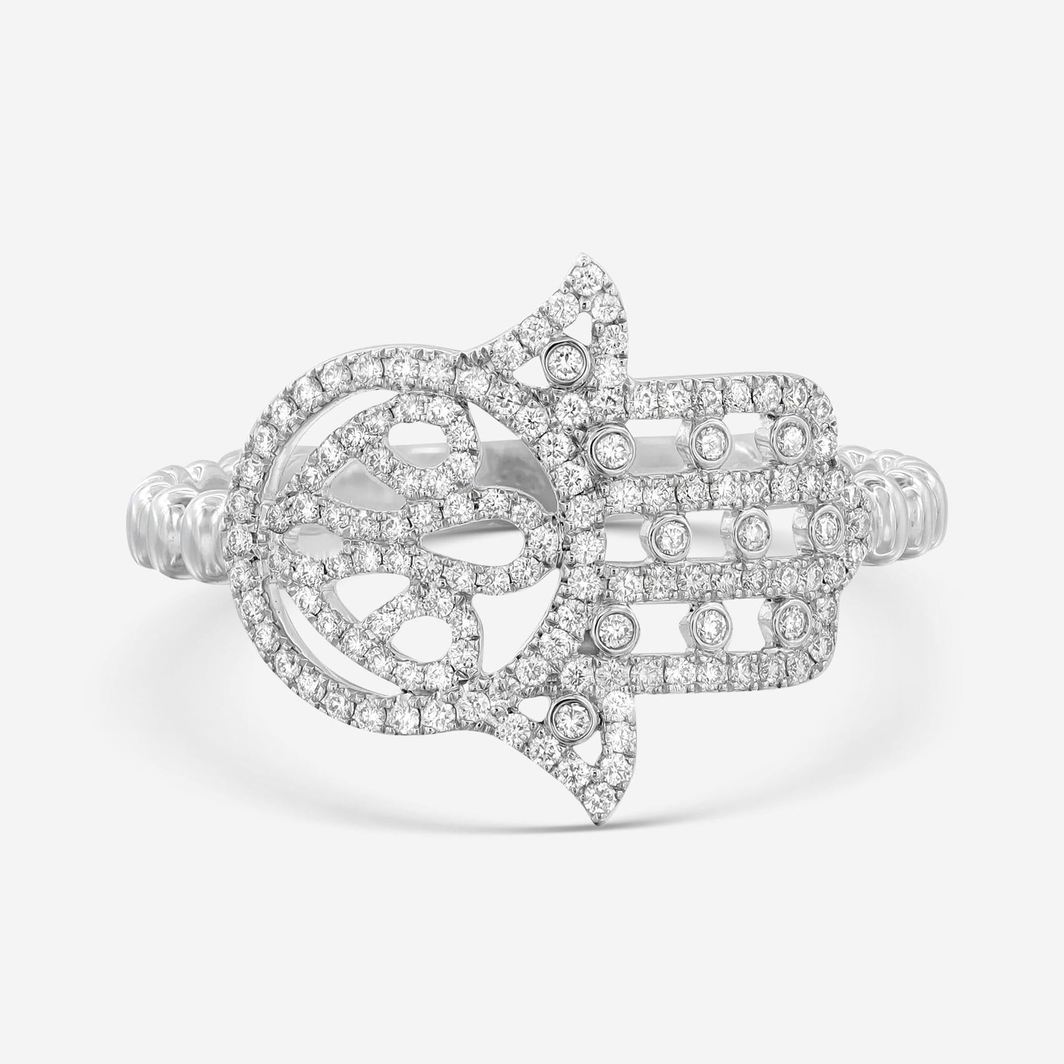Messika Faith 18K White Gold Diamond Hamsa Ring Sz. 6.25 04465-WG-53