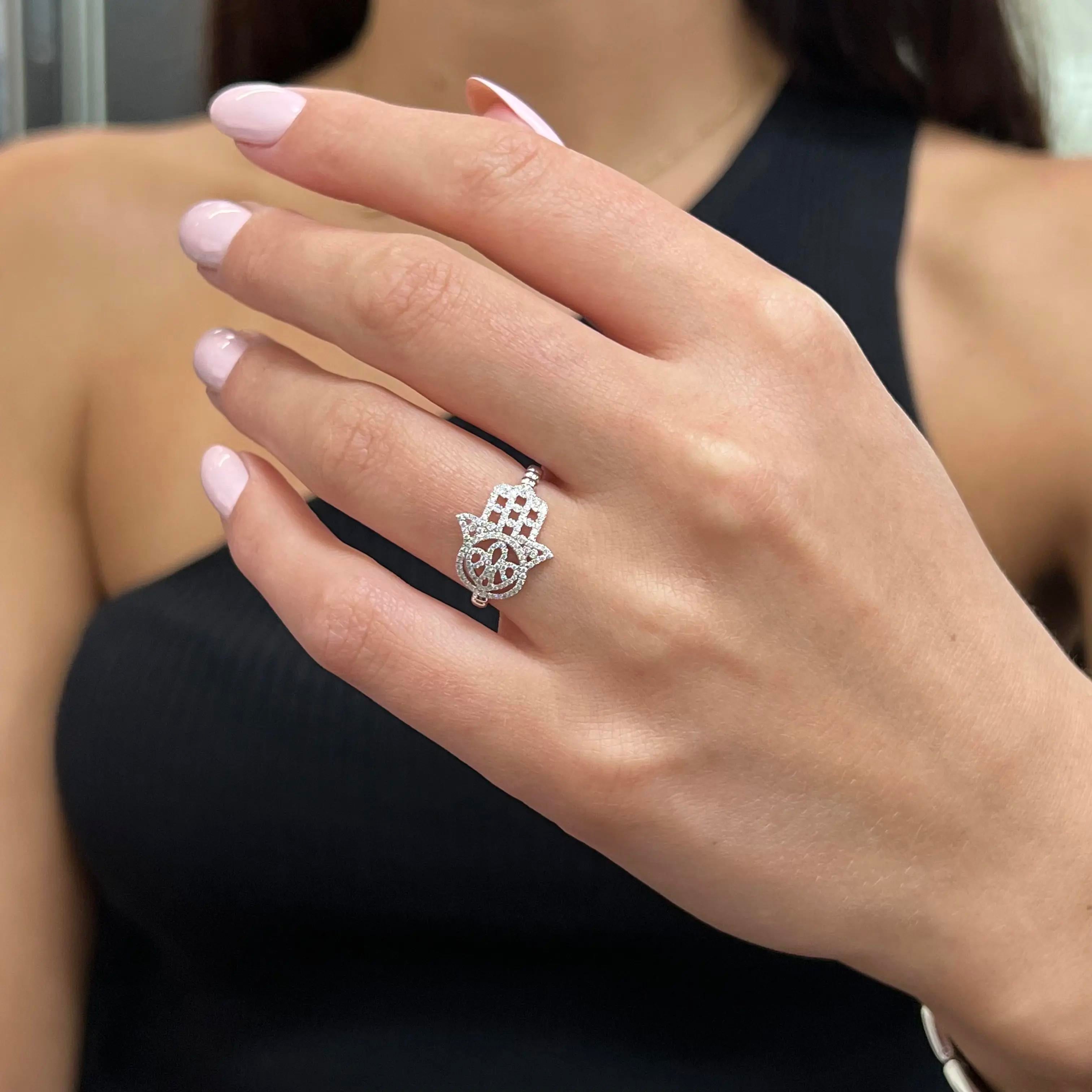Messika Faith 18K White Gold Diamond Hamsa Ring Sz. 6.25 04465-WG-53 — view 2