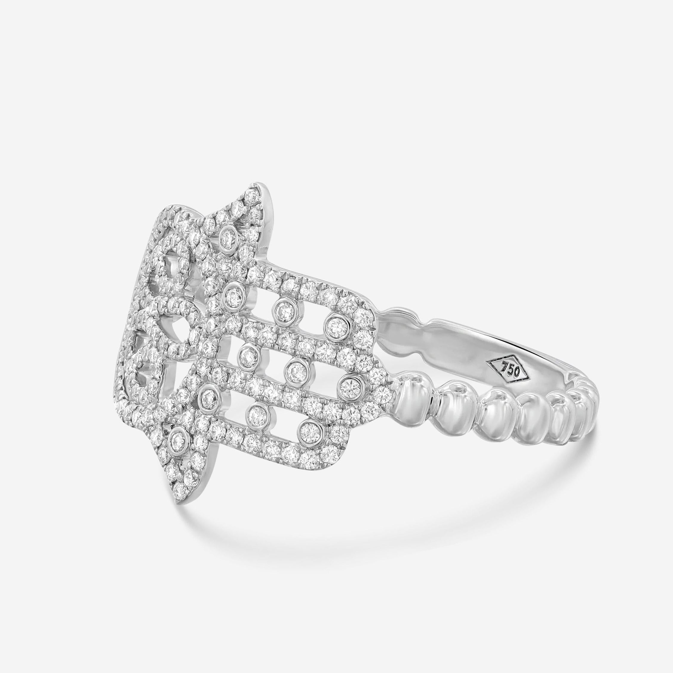 Messika Faith 18K White Gold Diamond Hamsa Ring Sz. 6.25 04465-WG-53 — view 3