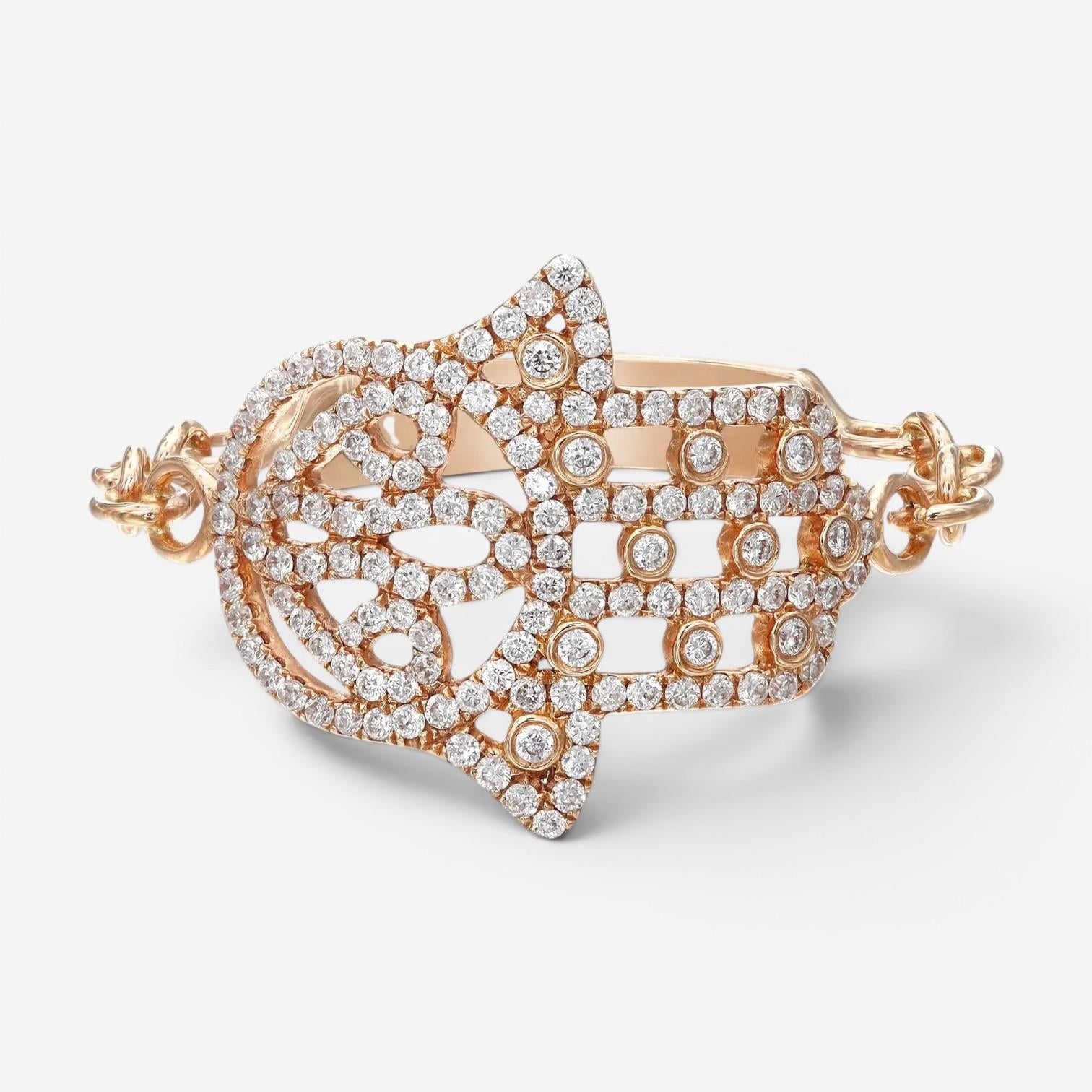 Messika Faith 18K Rose Gold Diamond Hamsa Ring Sz. 6 04465-PG-52