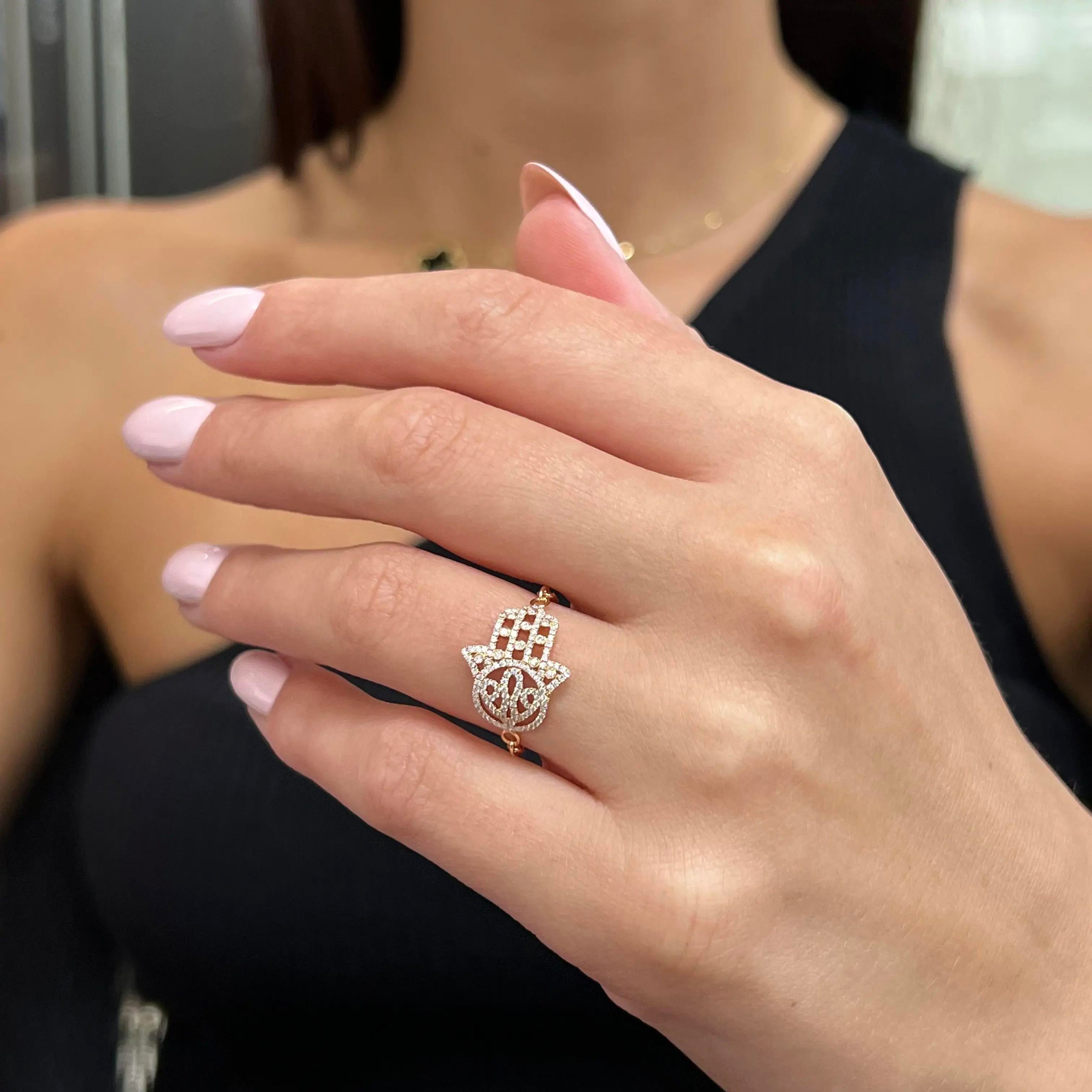 Messika Faith 18K Rose Gold Diamond Hamsa Ring Sz. 6 04465-PG-52 — view 2