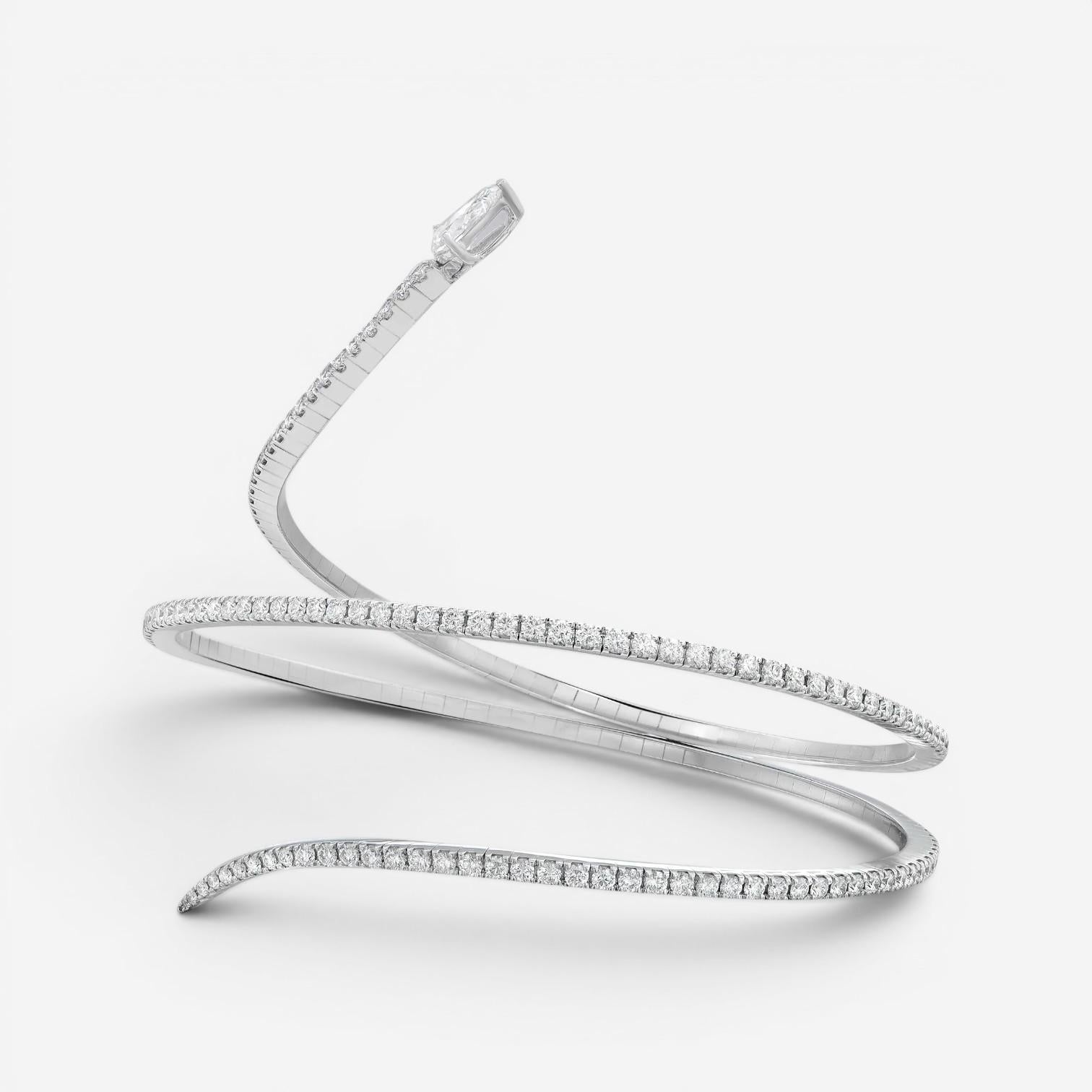 Messika Snake Skinny 18K White Gold Diamond Wrap Cuff Bracelet 05335-WG-M — view 3