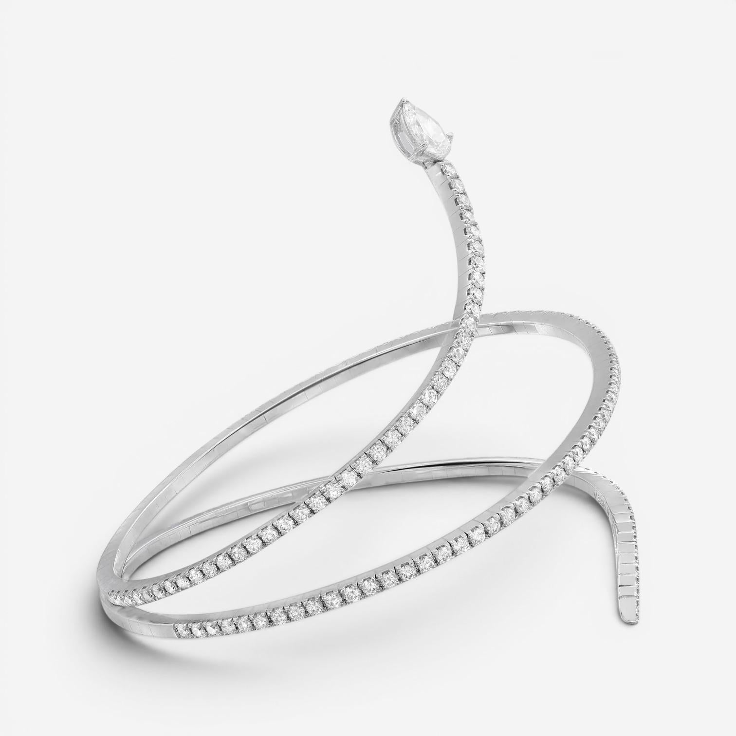 Messika Snake Skinny 18K White Gold Diamond Wrap Cuff Bracelet 05335-WG-M — view 4