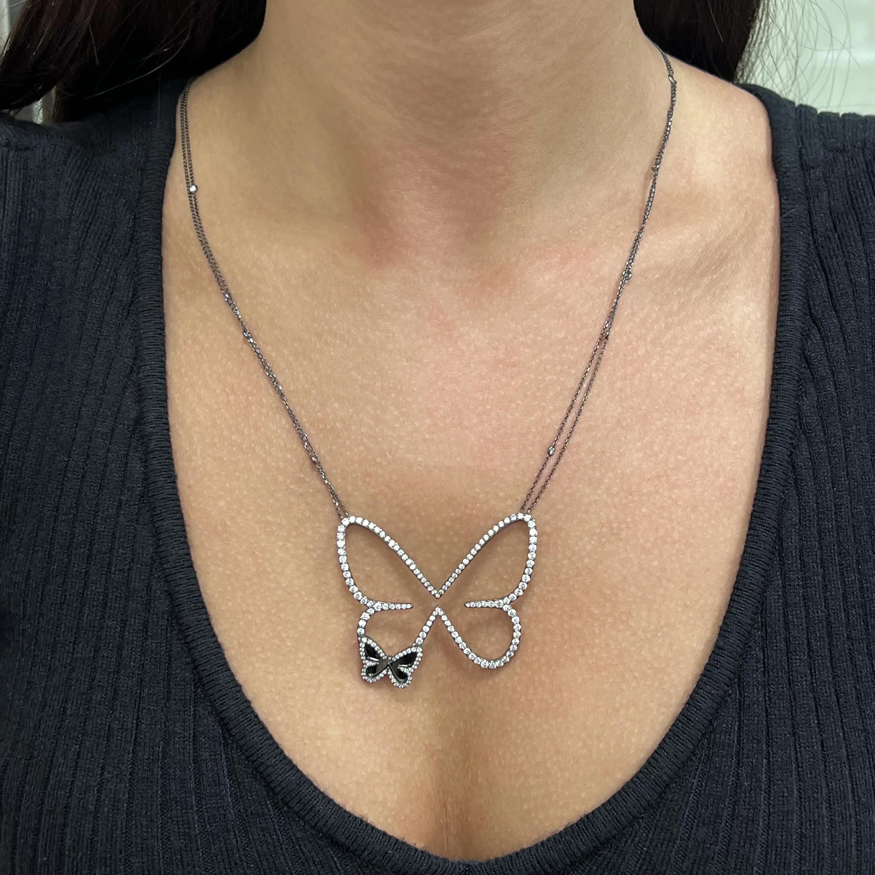 Messika Butterfly 18K Blackened White Gold Diamond Pendant Necklace 04788-BG — view 2