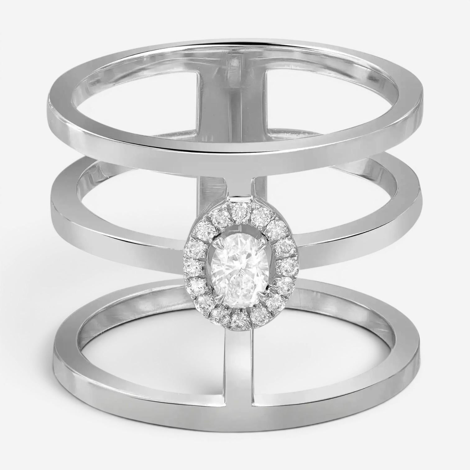 Messika Glam'Azone 3 Row 18K White Gold Diamond Band Ring 06312-WG-53