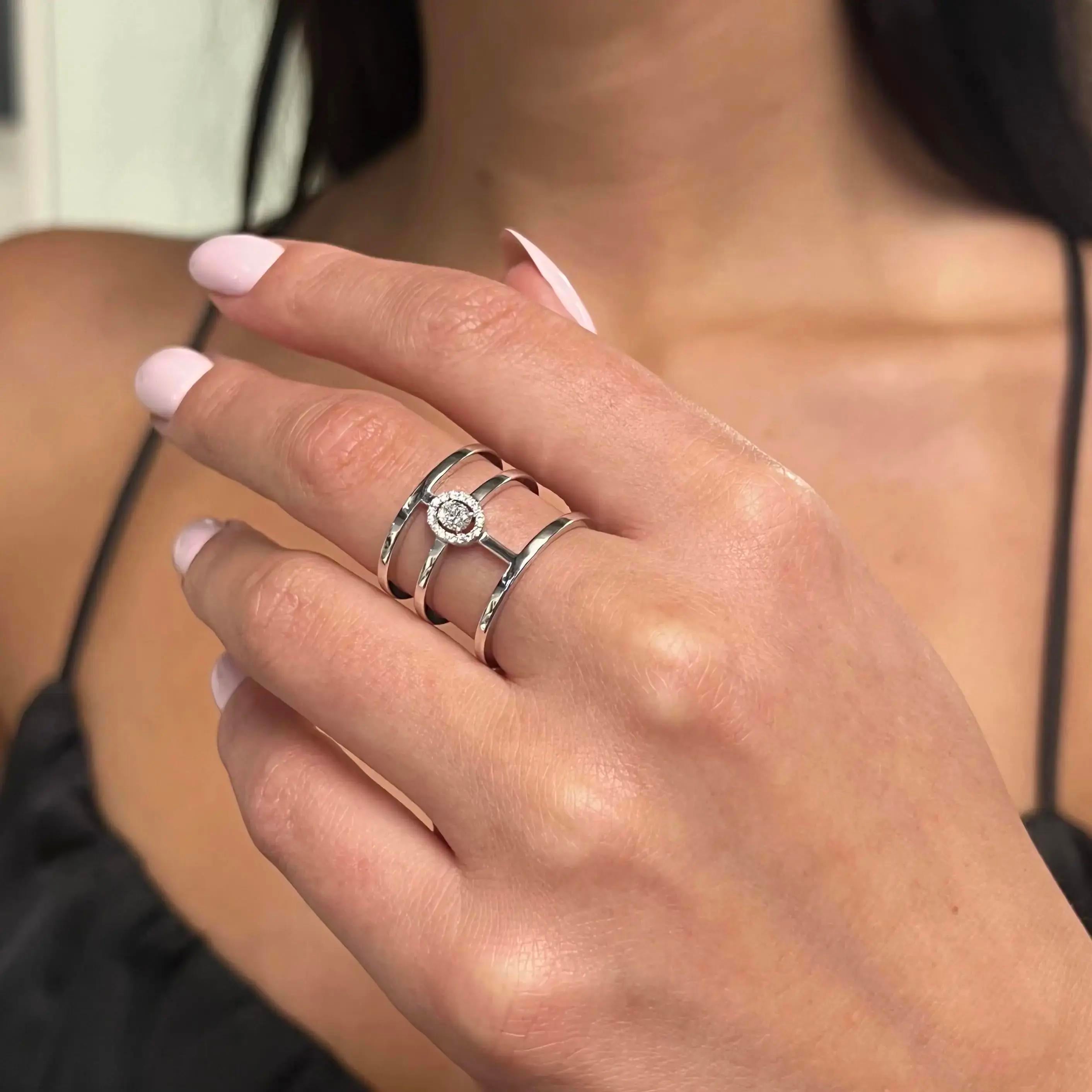 Messika Glam'Azone 3 Row 18K White Gold Diamond Band Ring 06312-WG-53 — view 2
